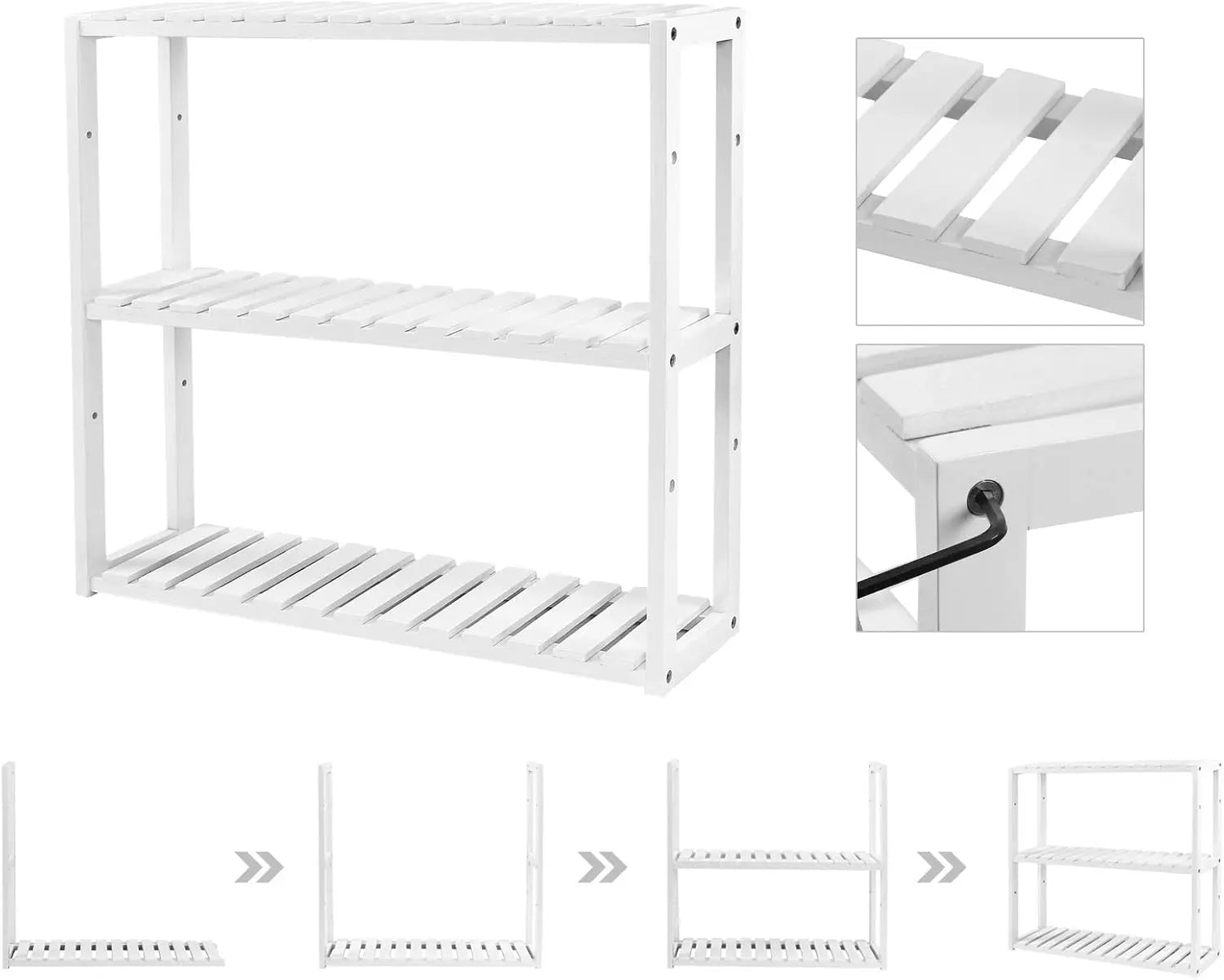 Badregal Bambus 3 Ablagen Wandmontage Weiss von Songmics