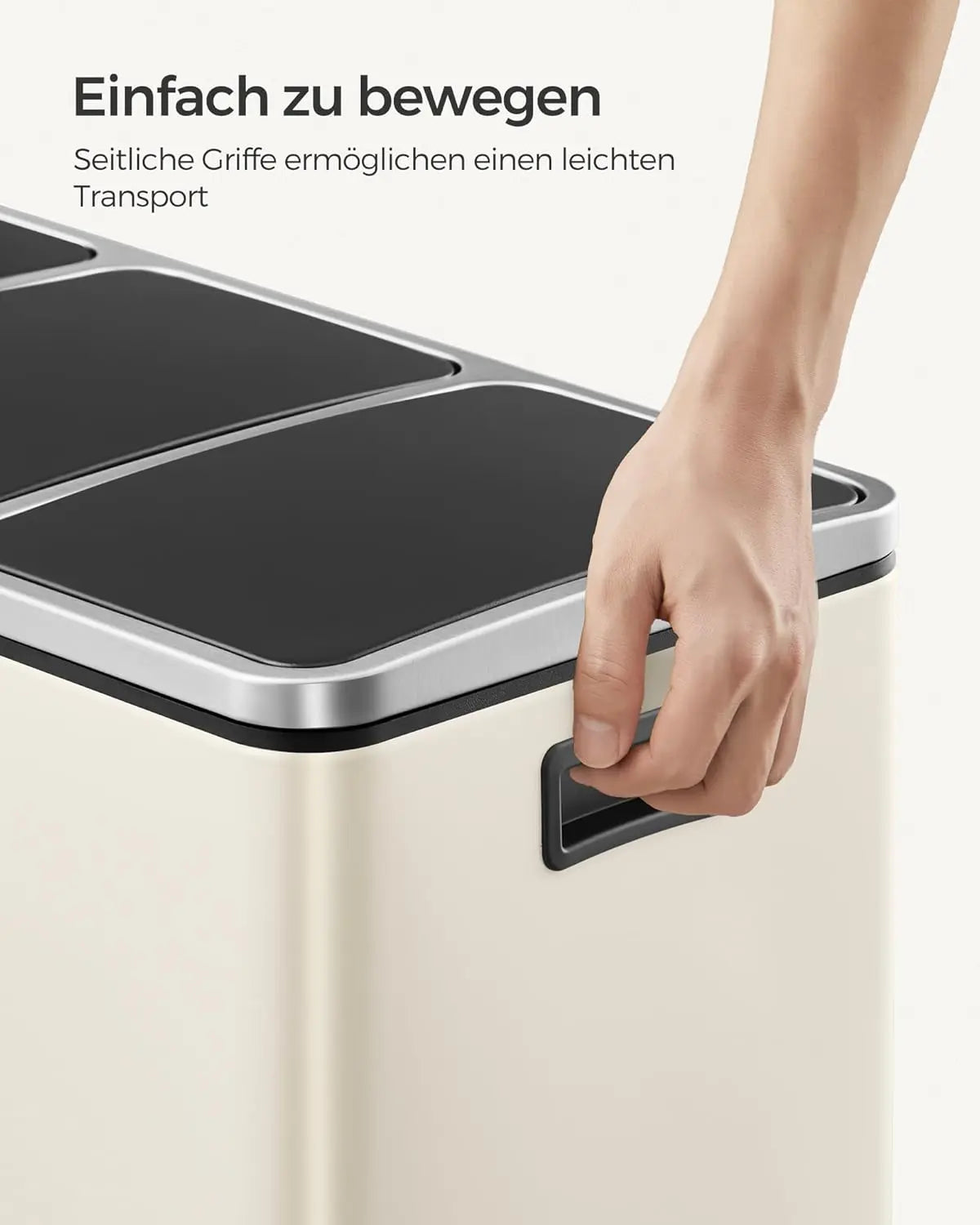 Treteimer 3-Fach 54L sandbeige Kunststoff von Songmics