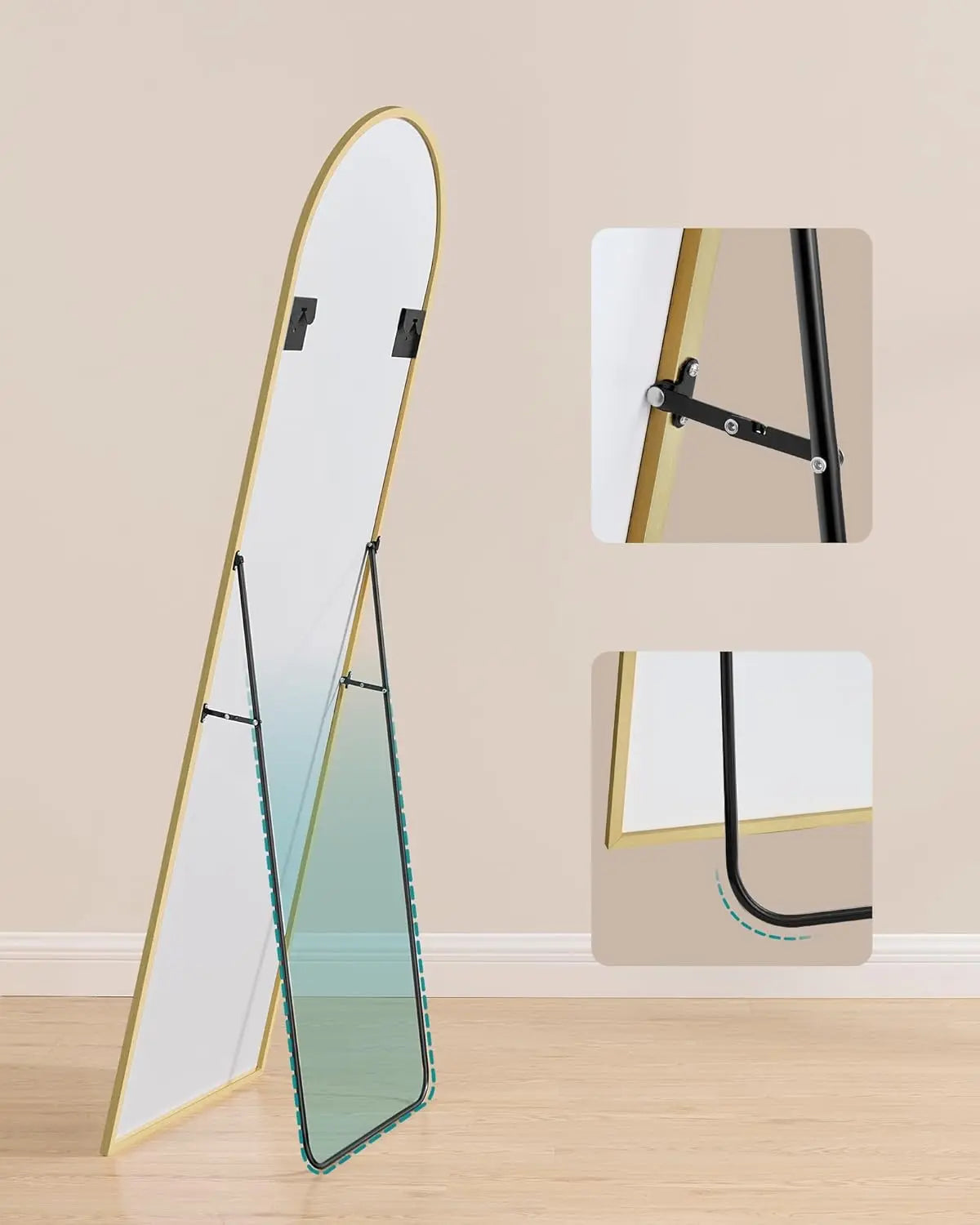 Standspiegel 160x50cm Bogen Aluminium Gold von guteszeug.ch