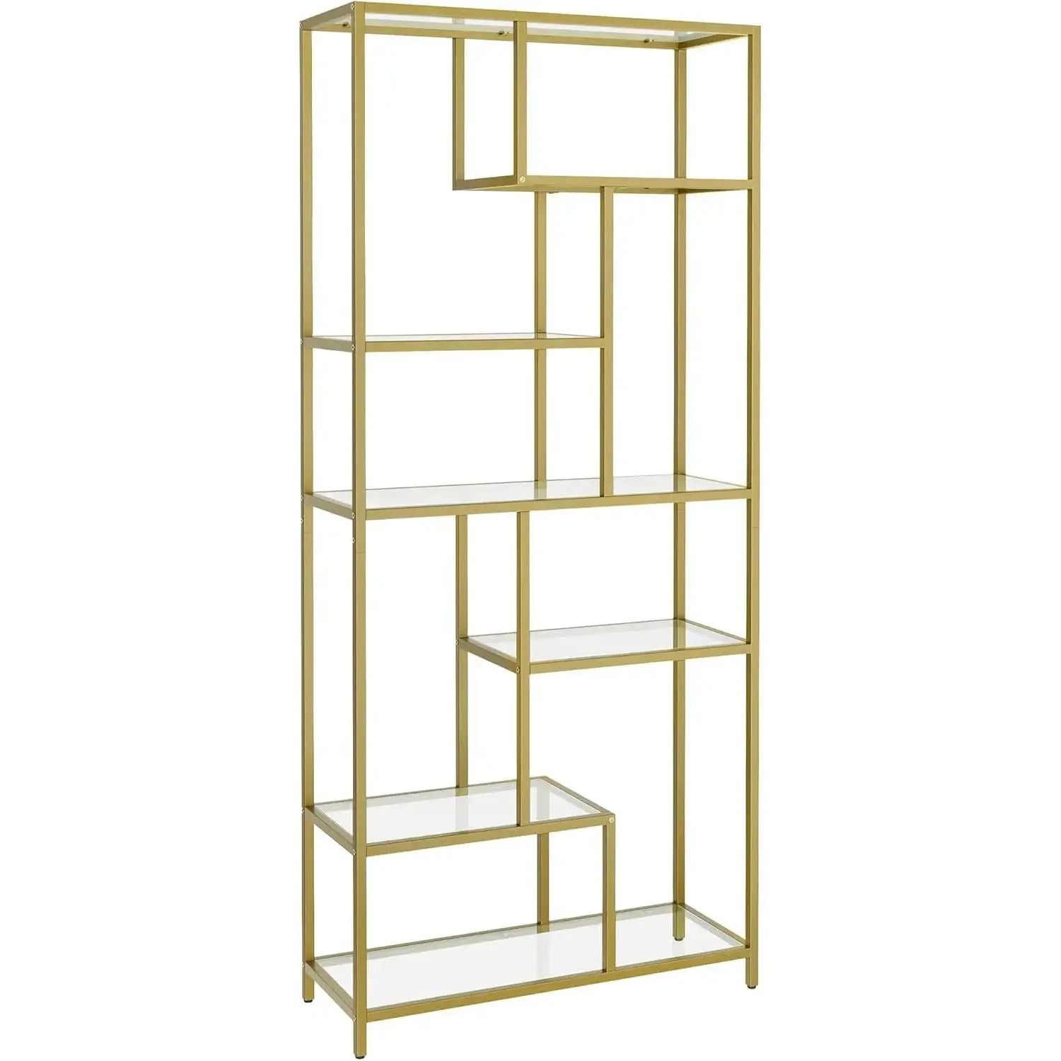 Bücherregal 6 Etagen Glas Gold Metall von Songmics