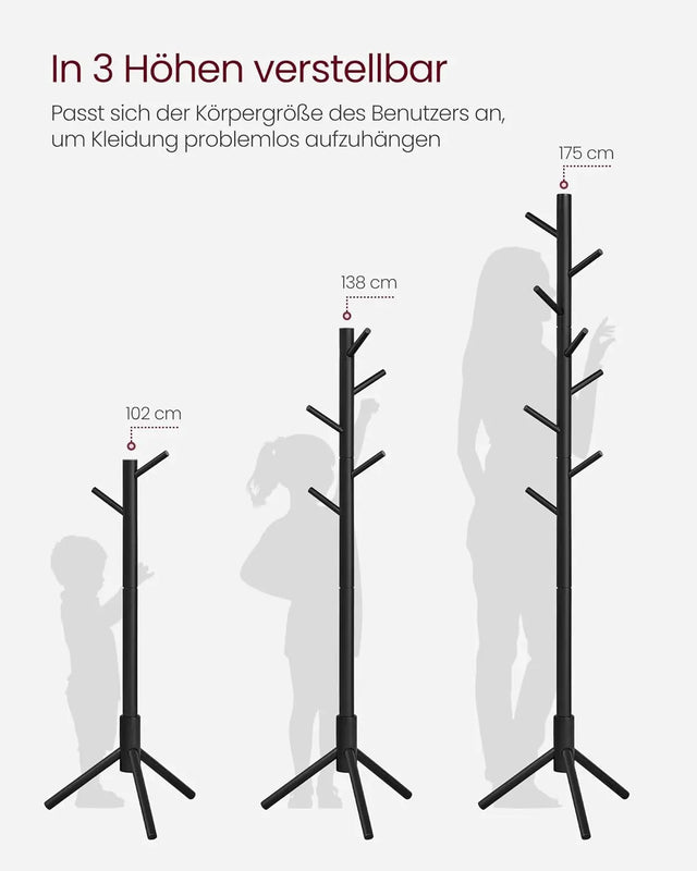 Garderobenständer Massivholz Baumform Verstellbar Schwarz von Songmics