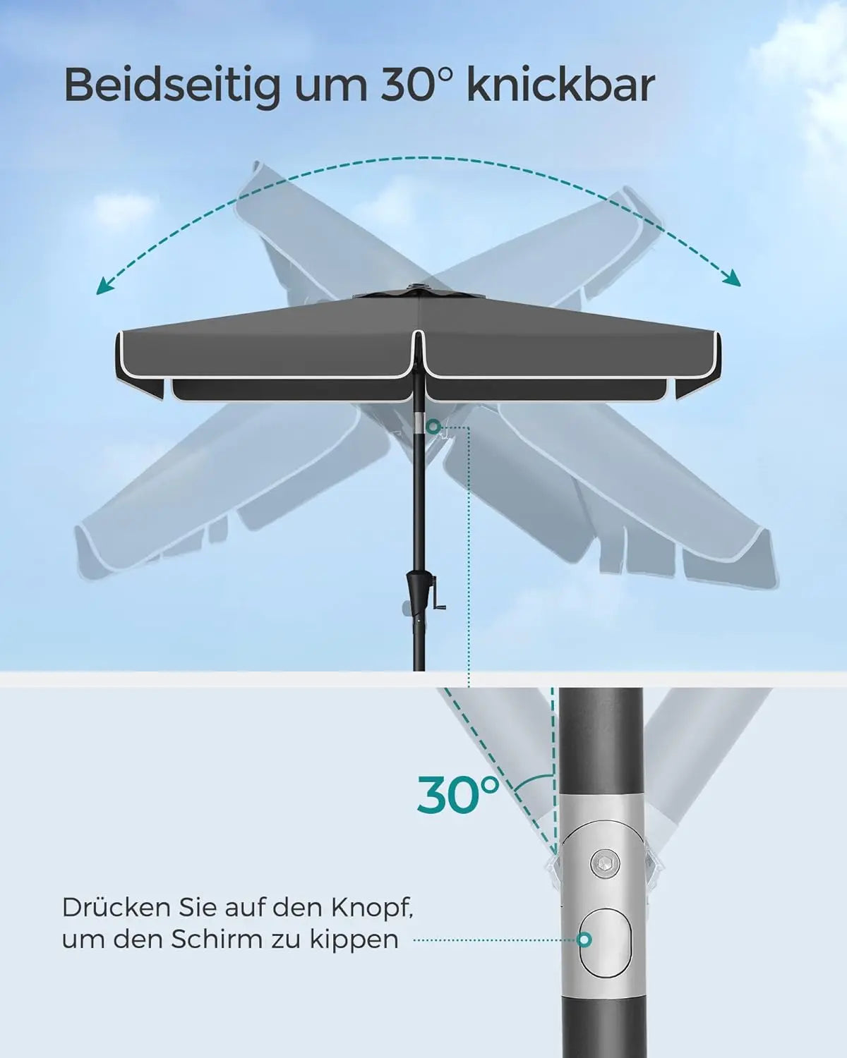 Balkonschirm rechteckig UPF50+ knickbar 200 x 150 cm grau von Songmics
