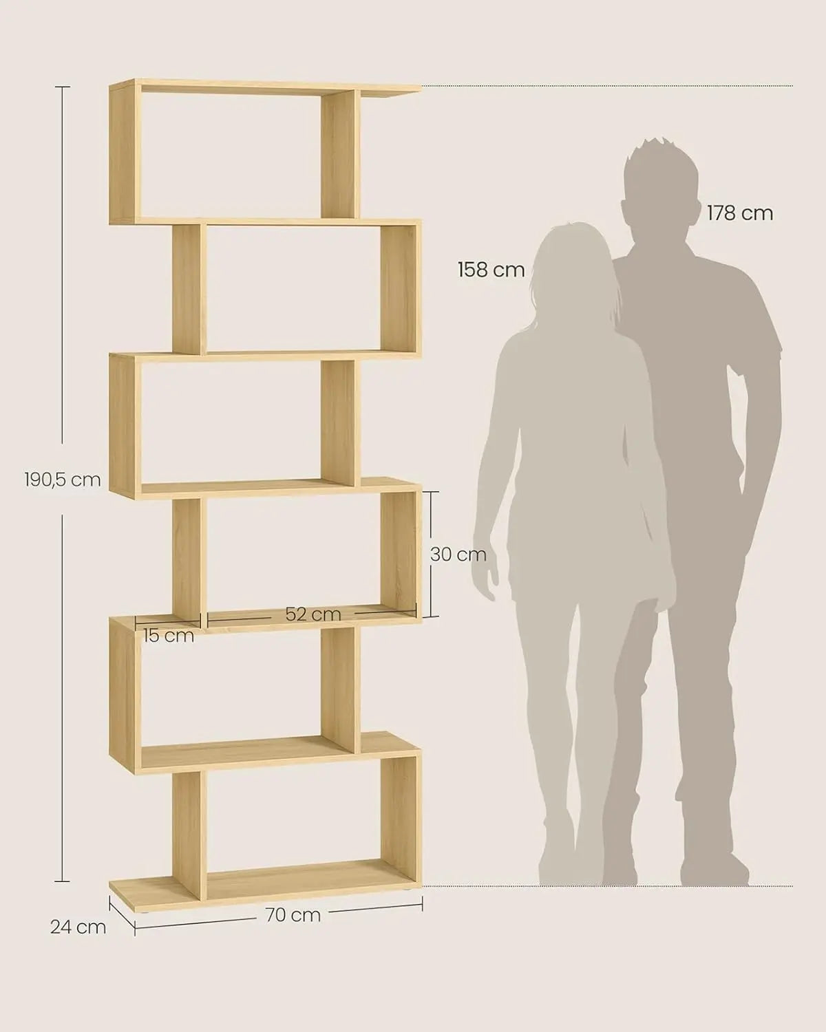 Bücherregal 6 Fächer Raumteiler Eiche Holz von Songmics