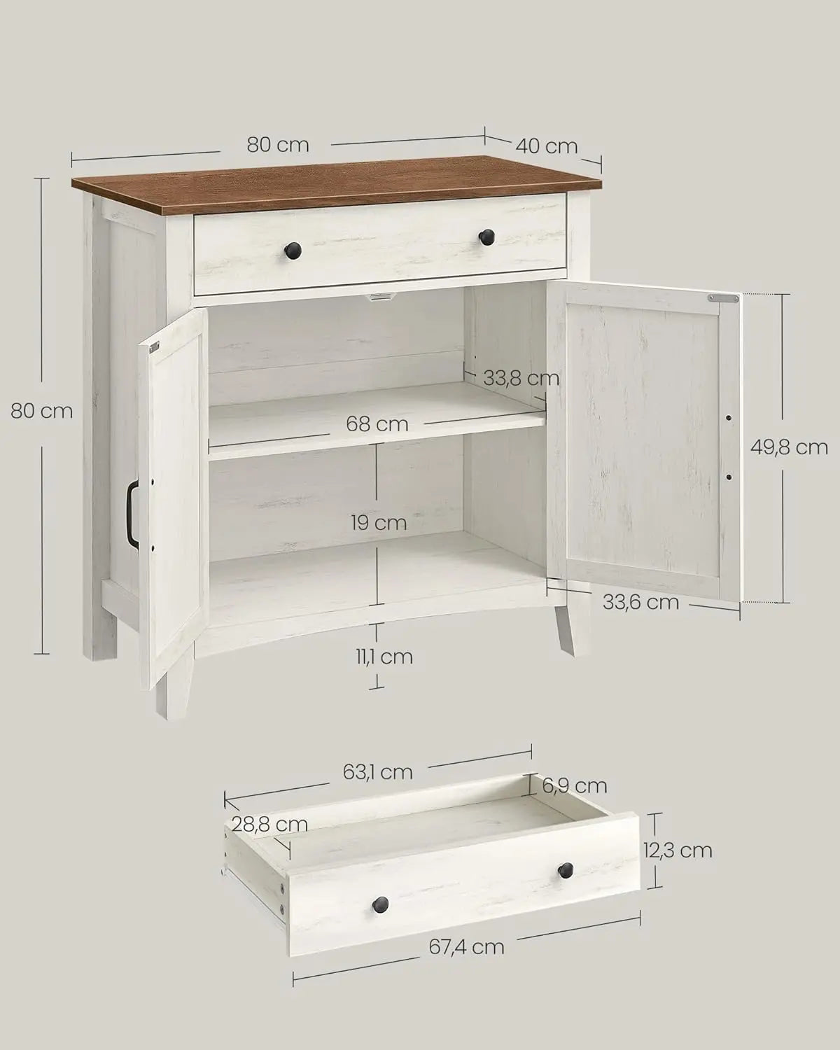 Küchenschrank Landhaus vintagweiss Holz von Songmics