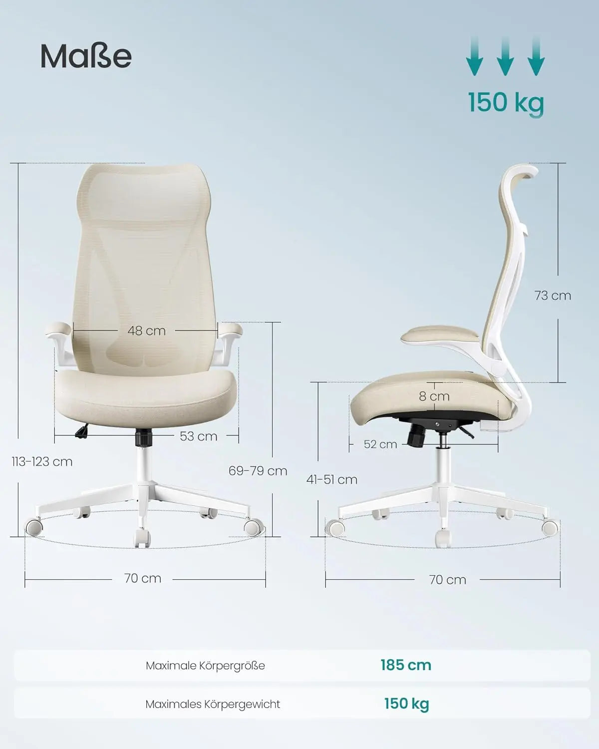 Bürostuhl ergonomisch cappuccinobeige Netzstoff von Songmics