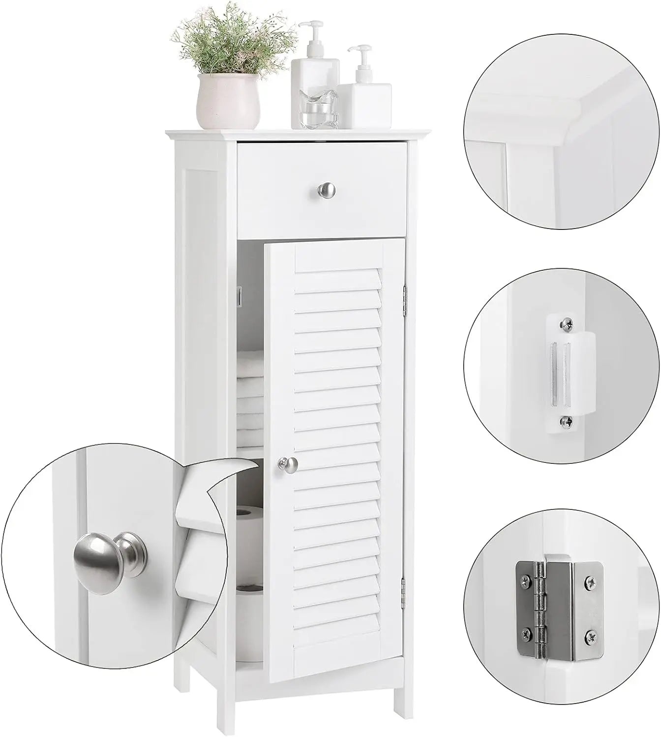 Badezimmerschrank mit Schublade Lamellentür Weiss von Songmics