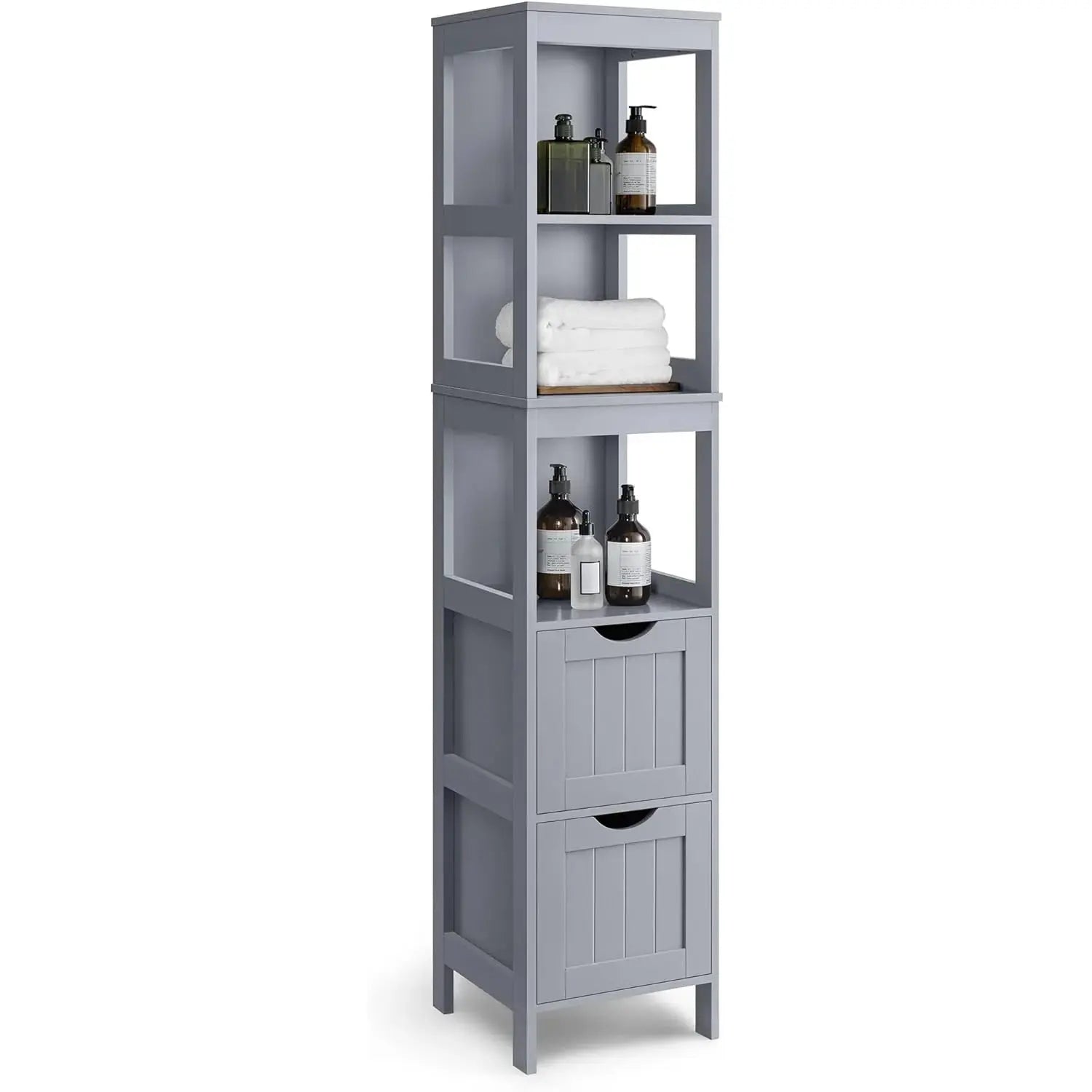 Badezimmerschrank freistehend 2 Schubladen grau Holz von Songmics