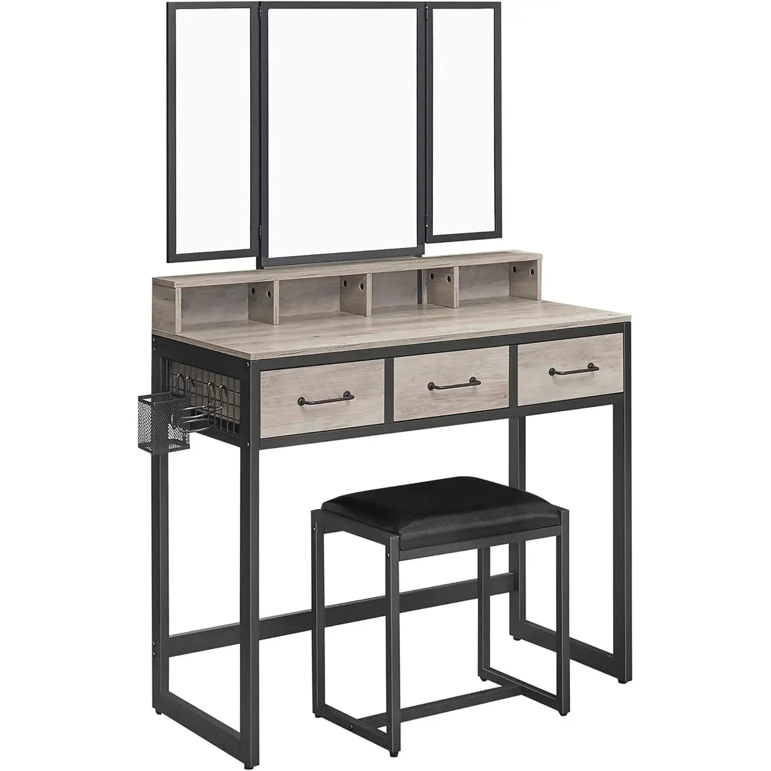 Schminktisch mit Spiegel und Hocker Greige Schwarz von Songmics