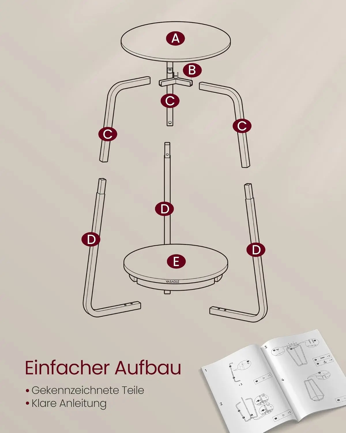 Beistelltisch rund modern Glasplatte marmorschwarz von Songmics
