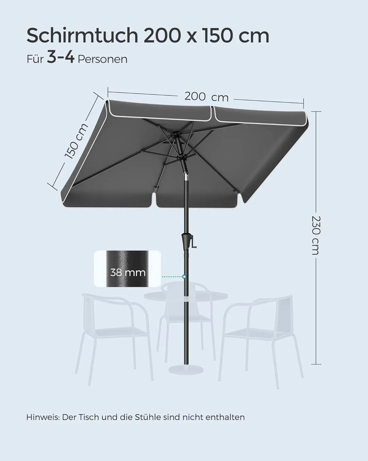 Balkonschirm rechteckig UPF50+ knickbar 200 x 150 cm grau von Songmics