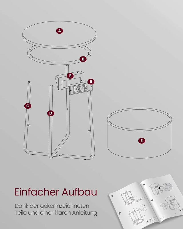 Beistelltisch mit Steckdose, Stauraum, schiefergrau von Songmics