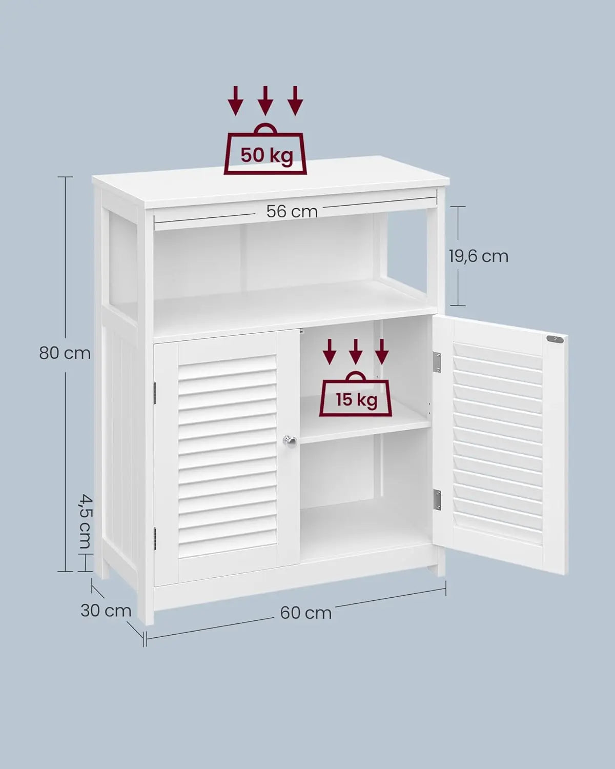 Badezimmerschrank Aufbewahrungsregal mit Türen Weiss von Songmics