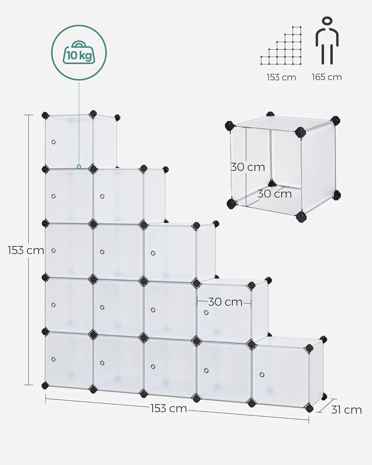 Regalsystem Steckregal Kleiderschrank Kunststoff Weiss von Songmics
