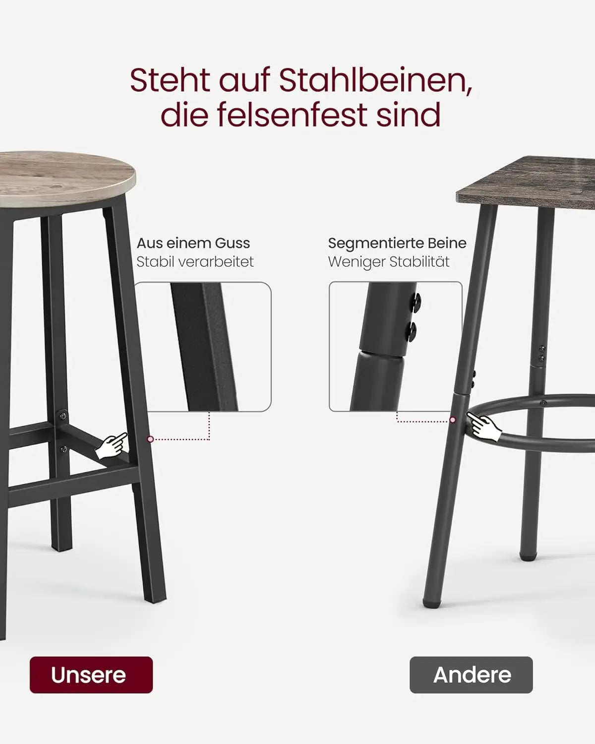Barhocker 2er-Set greige-schwarz Metall von Songmics
