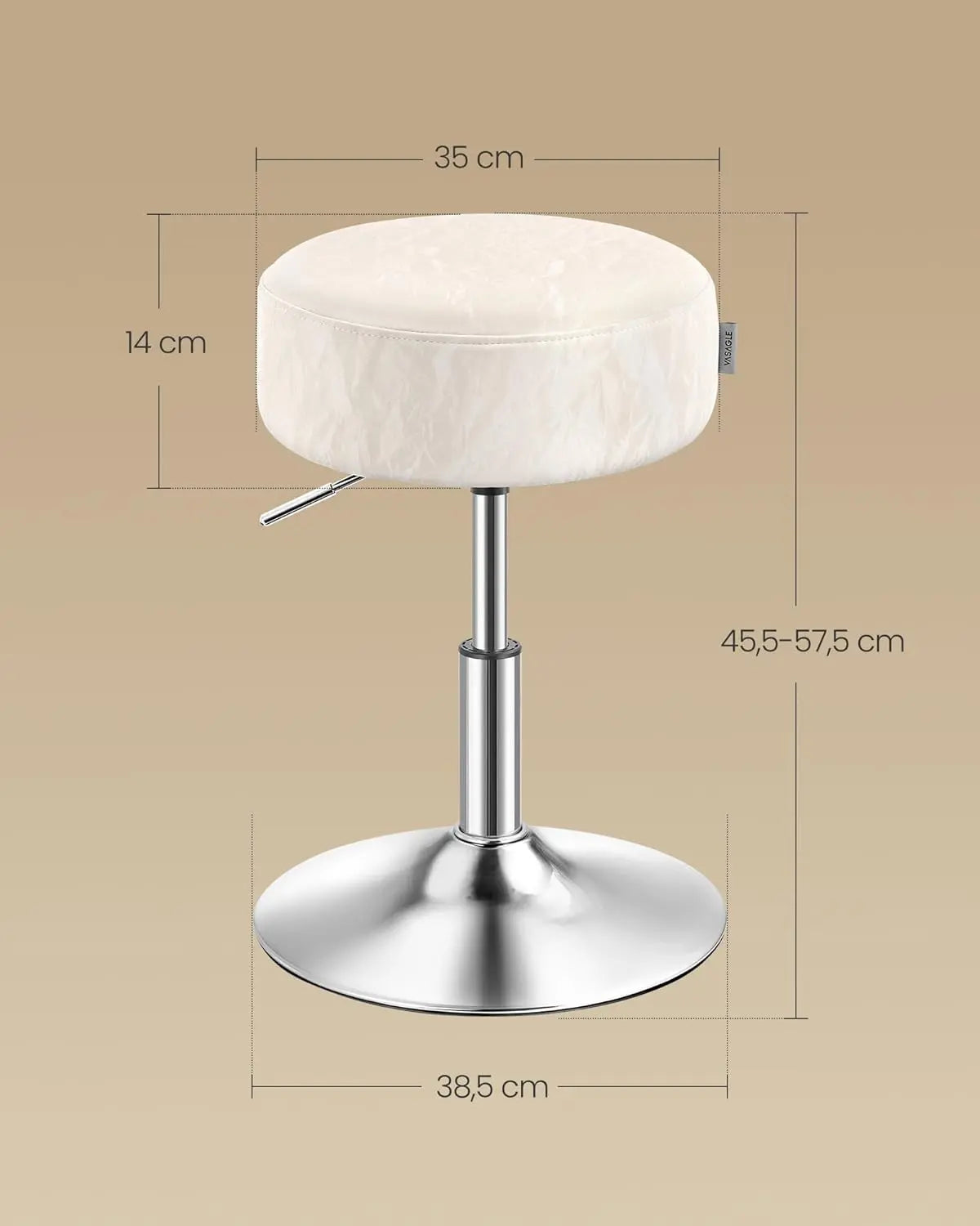 Schminkhocker höhenverstellbar drehbar cremeweiss PU von guteszeug.ch
