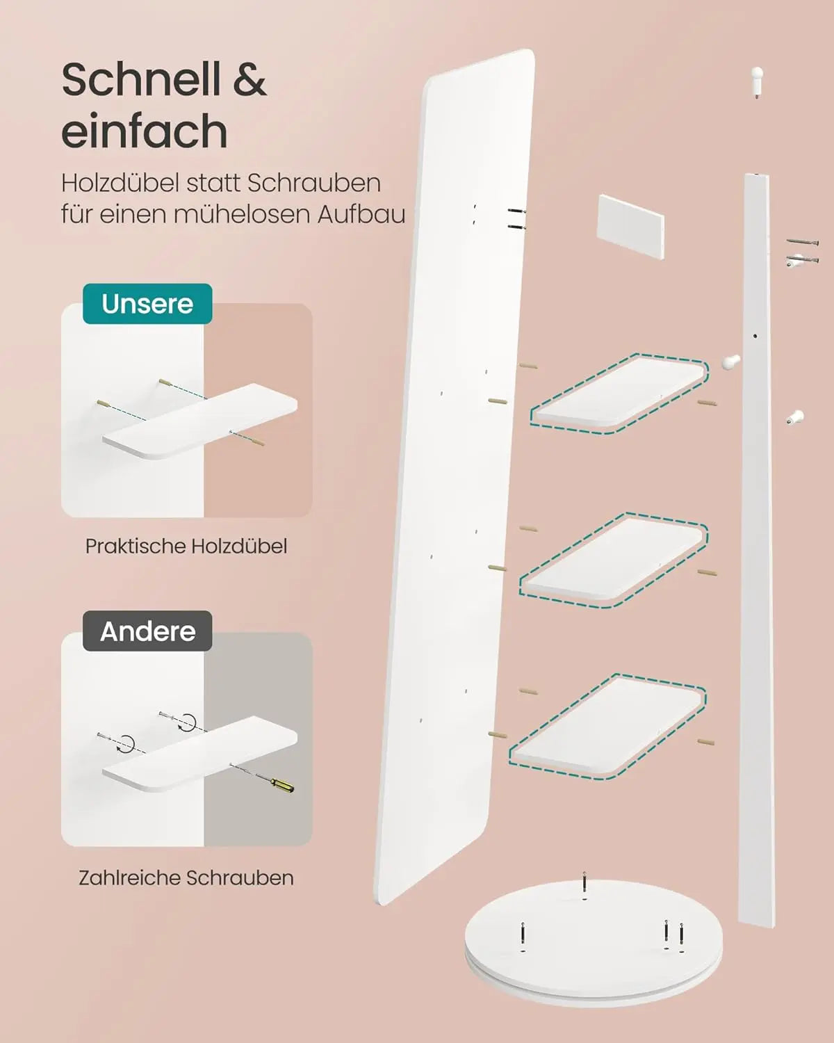 Standspiegel drehbar 163cm weiss Hartglas von Songmics