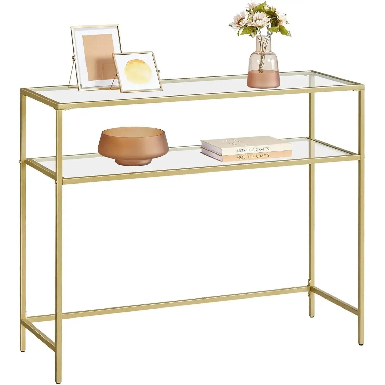 Konsolentisch Hartglas Modern Verstellbar Wohnzimmer Goldfarben von Songmics