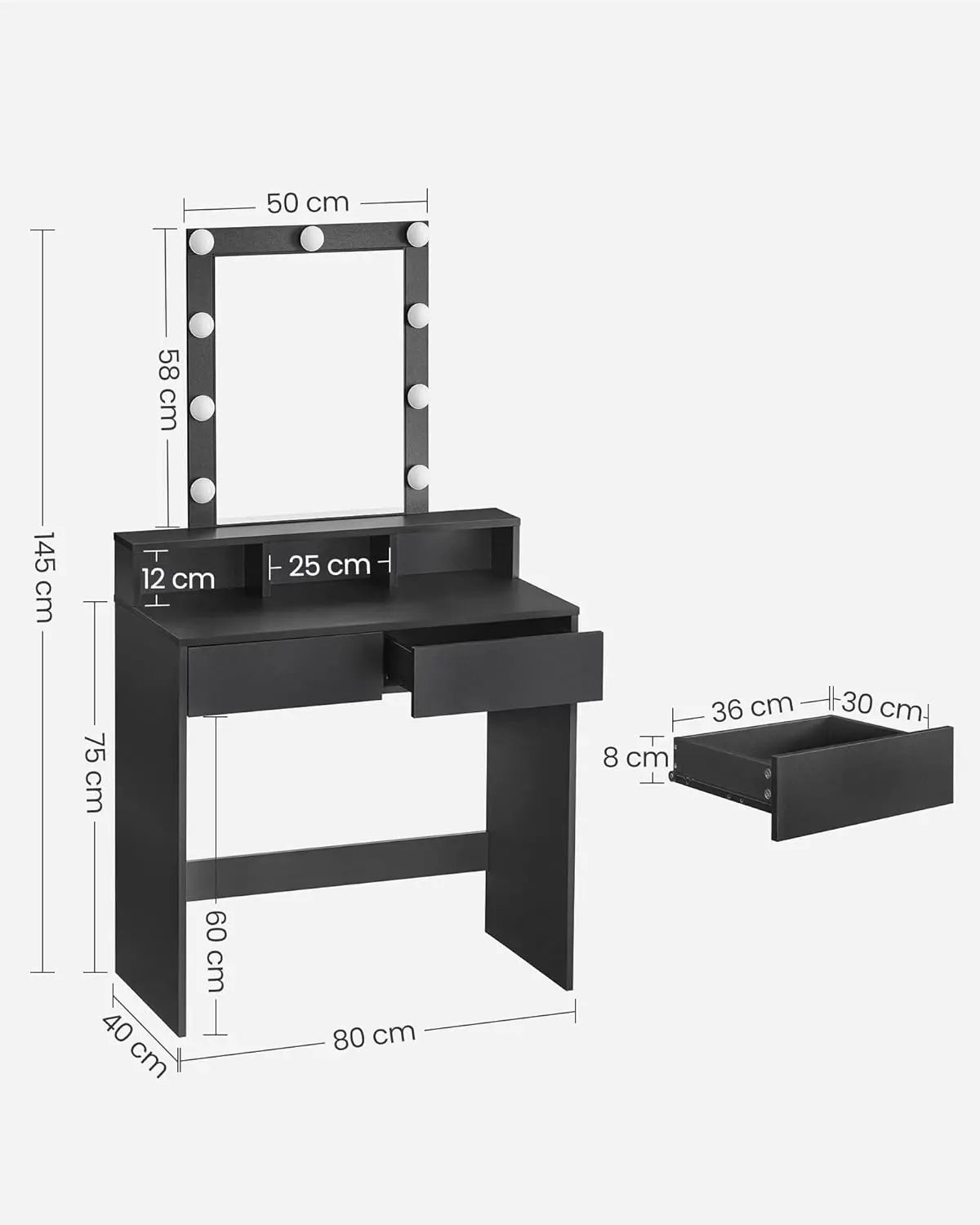 Schminktisch LED Spiegel Schubladen modern schwarz von Songmics