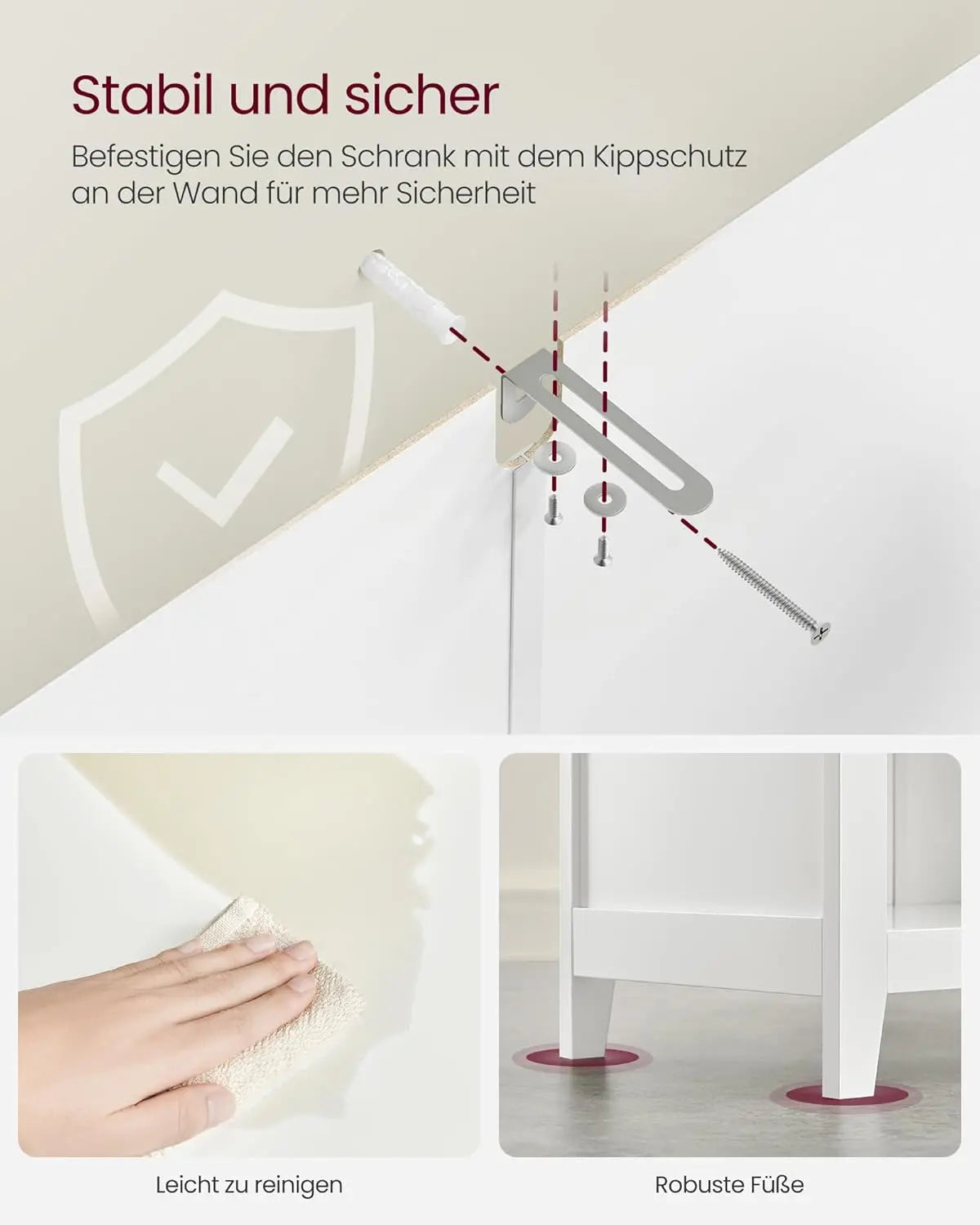 Badezimmerschrank weiss Holz 2 Schubladen von Songmics