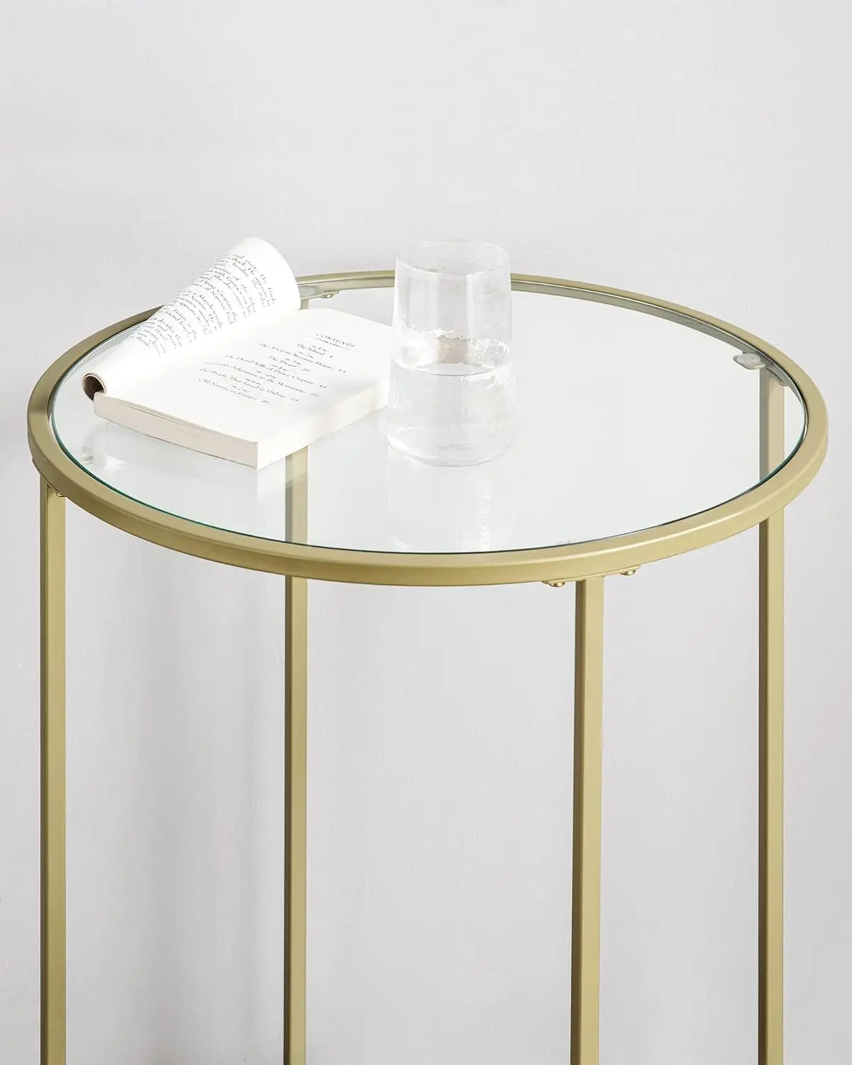 Beistelltisch rund Hartglas Metallgestell Gold von Songmics