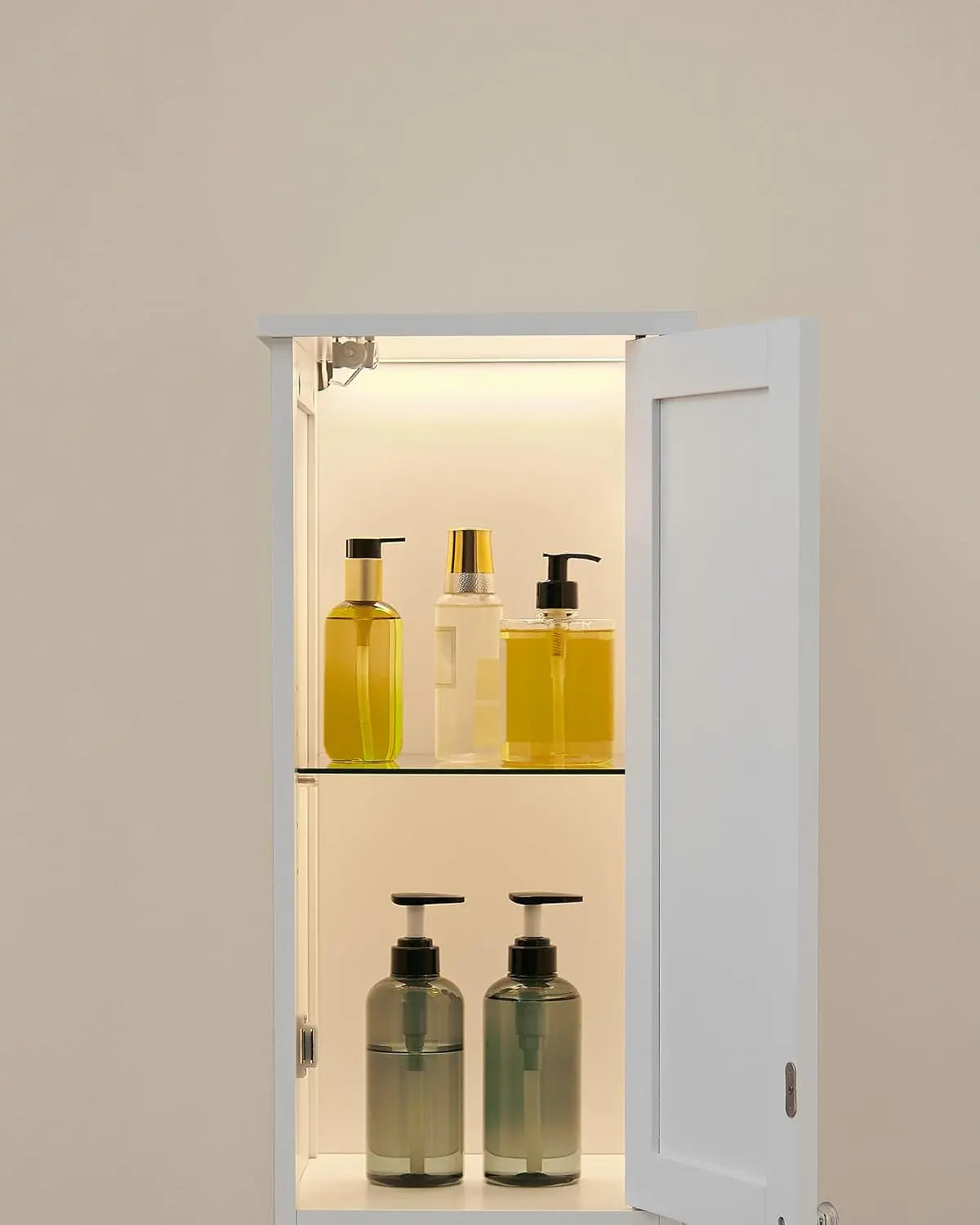 Hochschrank Bad Beleuchtung Weiss Holz von Songmics