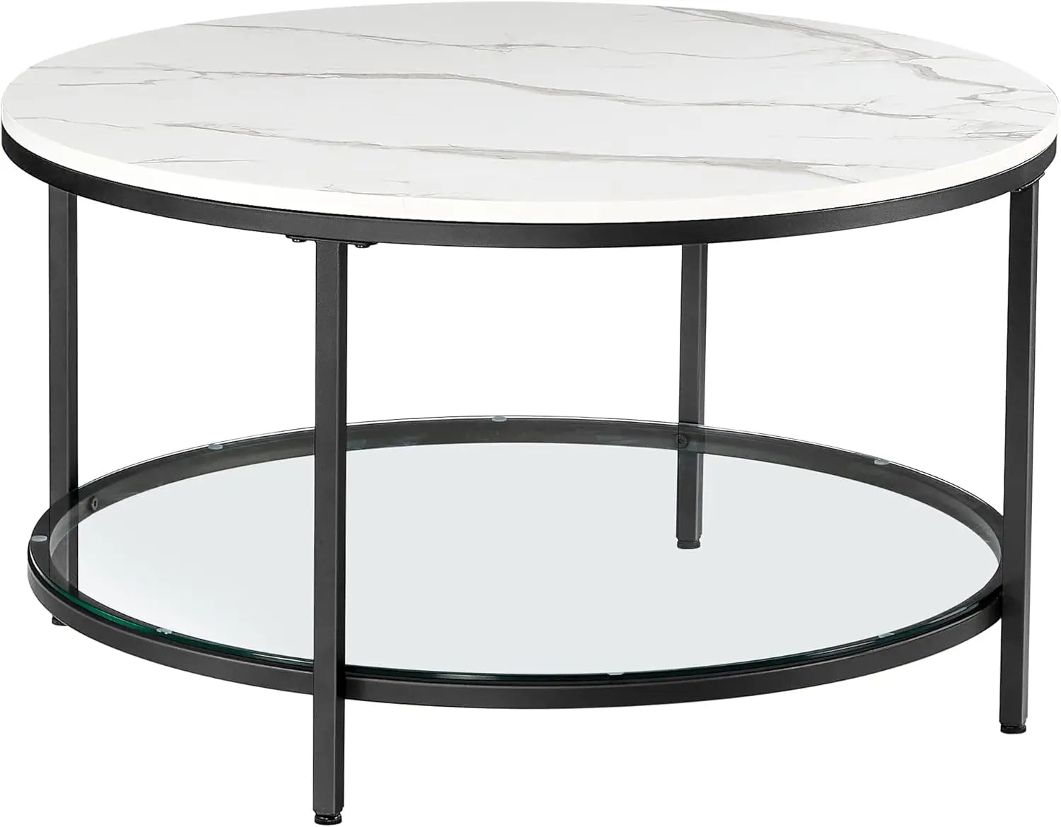 Couchtisch mit Glasplatte viel Stauraum marmorweiss von Songmics