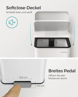 Mülleimer Küche 40L Stahl Weiss inkl. Müllbeutel von Songmics