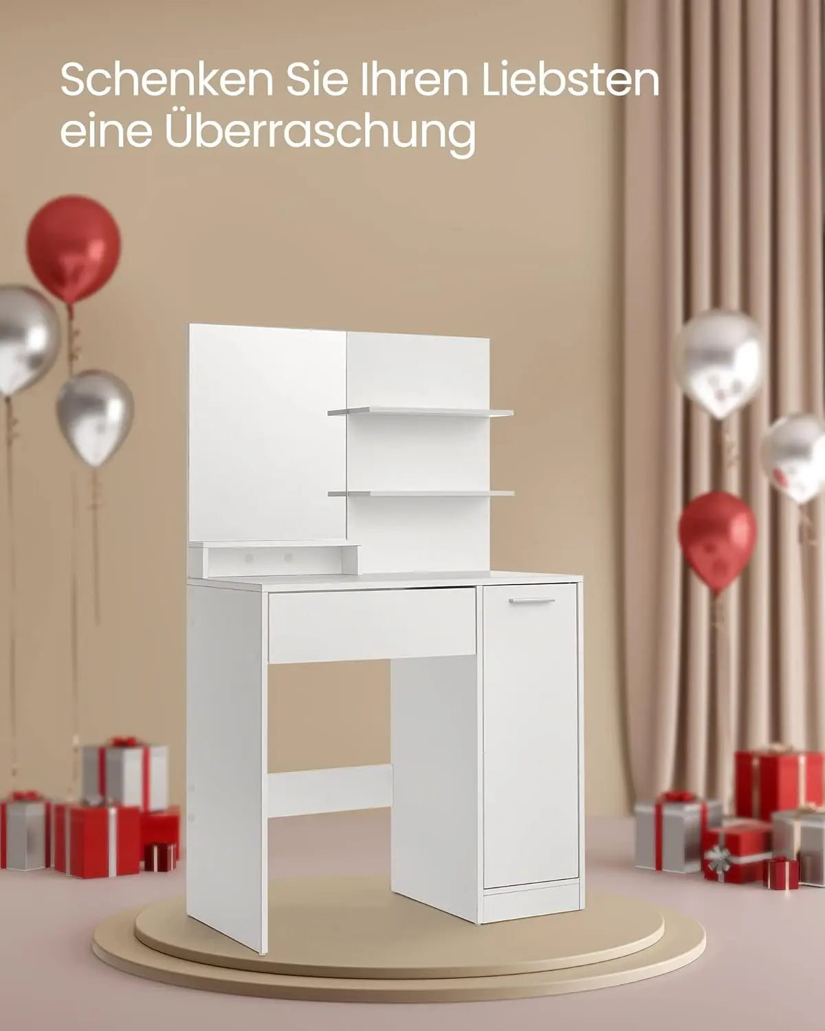 Schminktisch mit Spiegel und Ablagen Weiss von Songmics