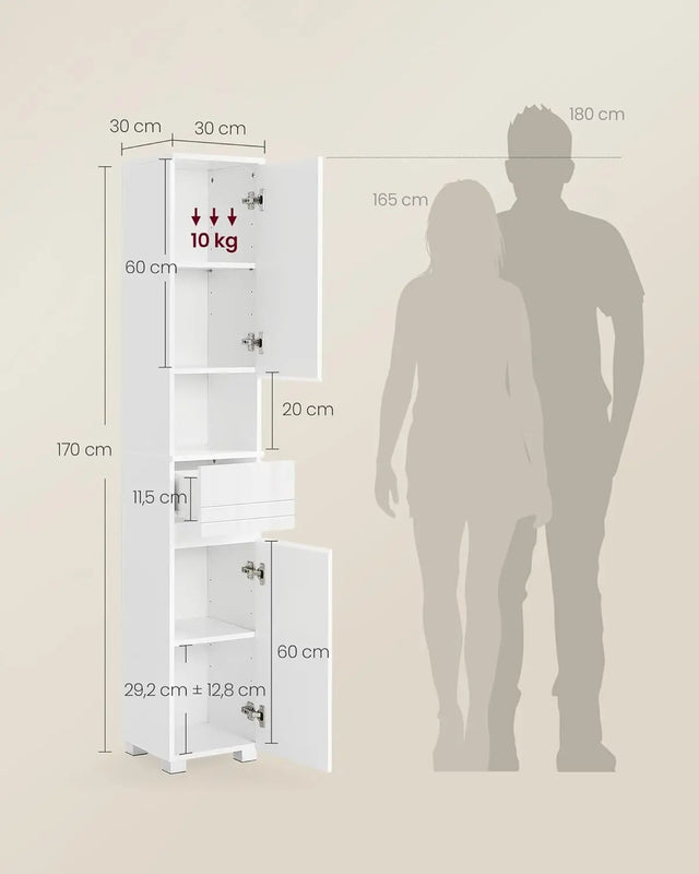 Badezimmerschrank mit Schublade verstellbar Wolkenweiss von Songmics