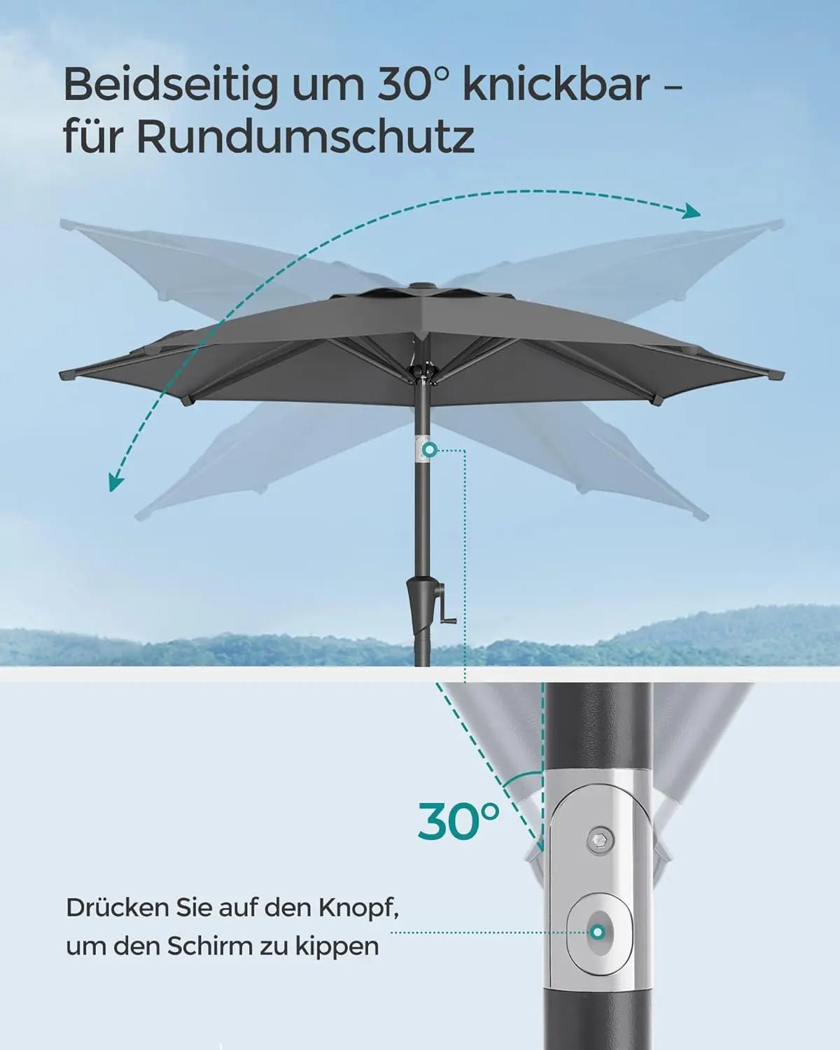 Sonnenschirm 200cm UPF50+ grau von Songmics