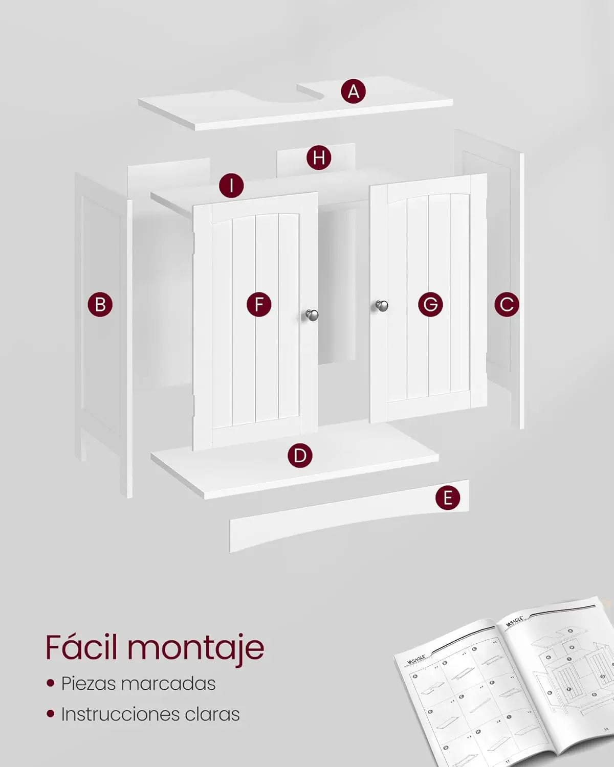 Waschbeckenunterschrank Badschrank mit Türen Weiss von Songmics