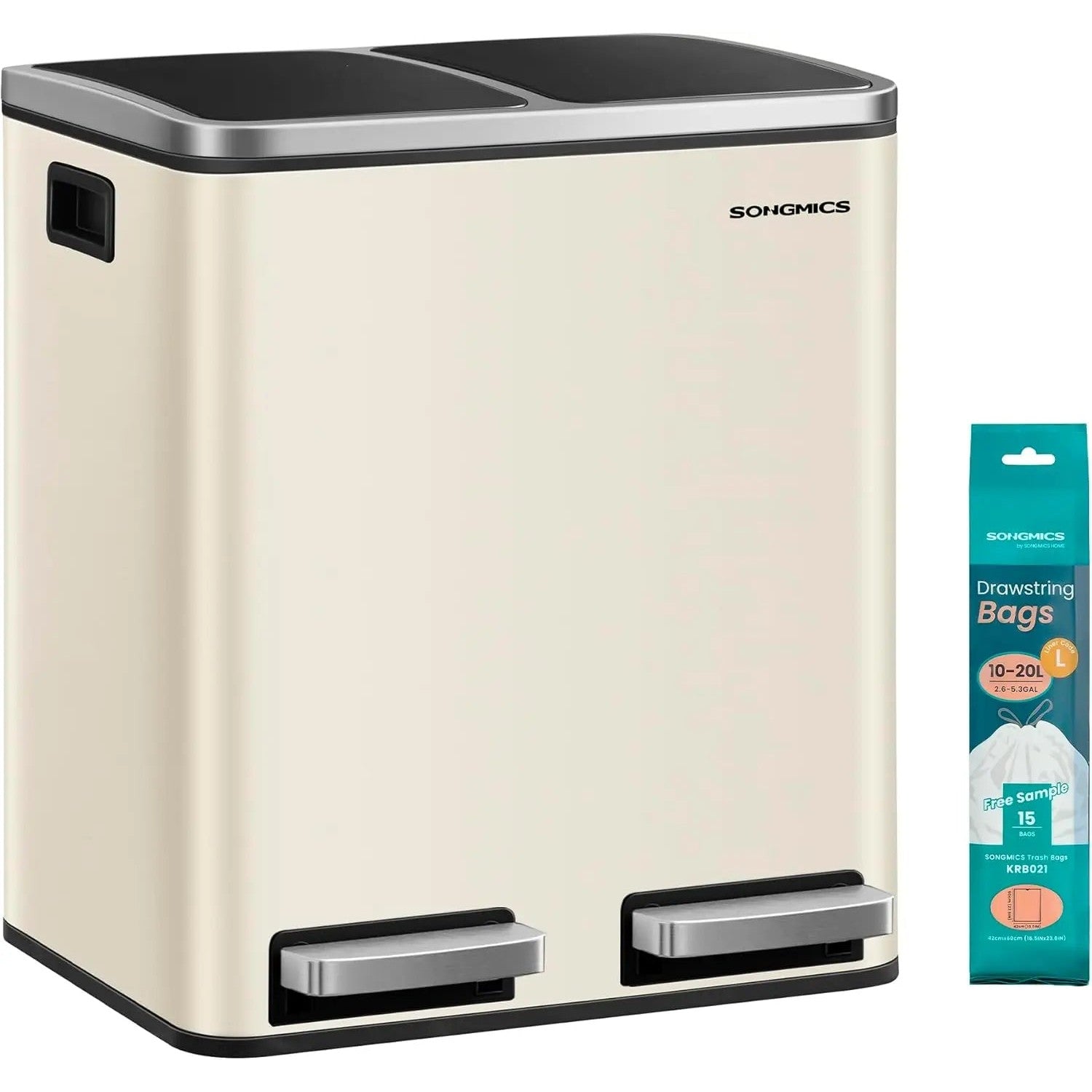 Treteimer 2x15L Softclose sandbeige-tintenschwarz von Songmics