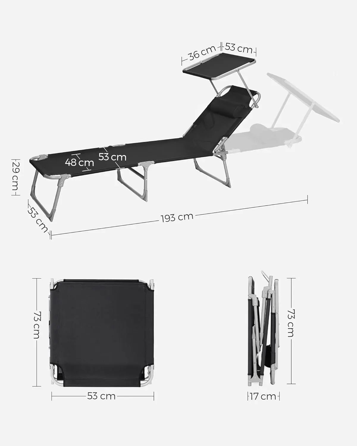 Sonnenliege klappbar 150kg schwarz Stahl von Songmics