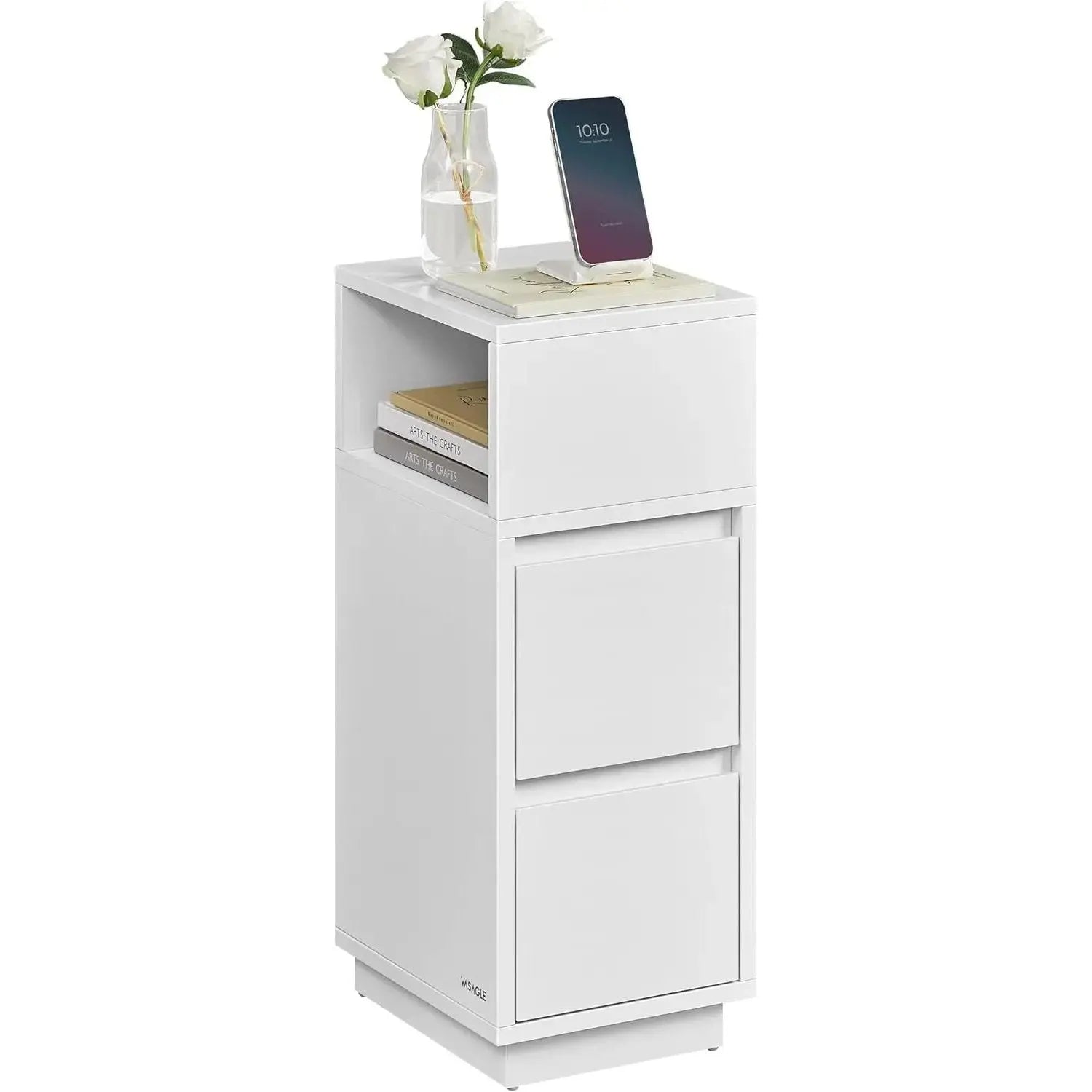 Nachttisch schmal 2 Schubladen Weiss Holz von Songmics
