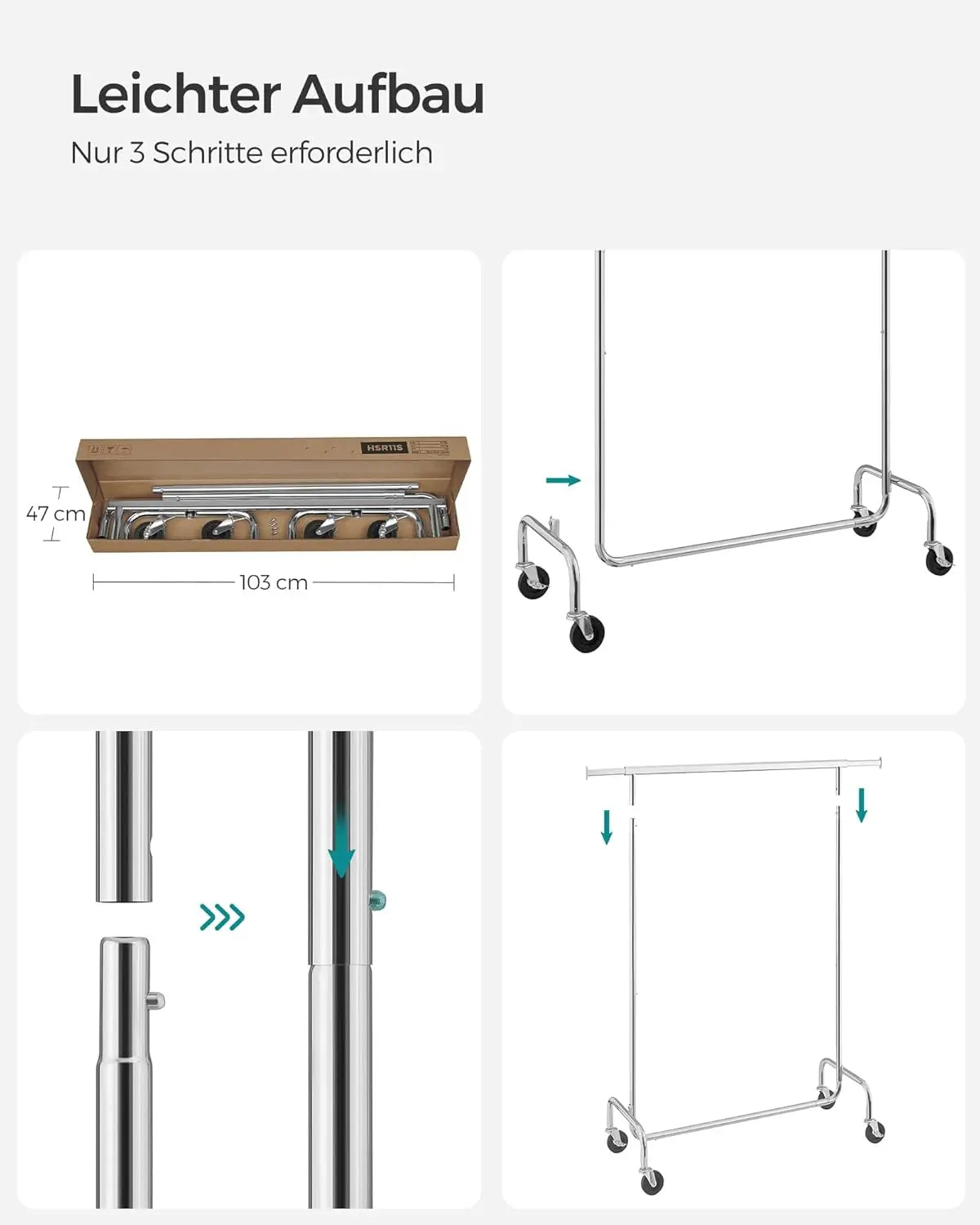 Kleiderständer auf Rollen Metall silbern von Songmics