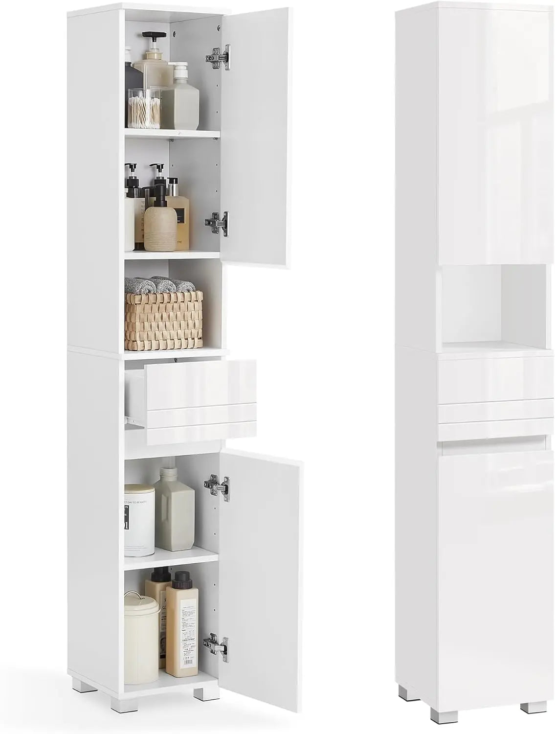 Badezimmerschrank mit Schublade verstellbar Wolkenweiss von Songmics