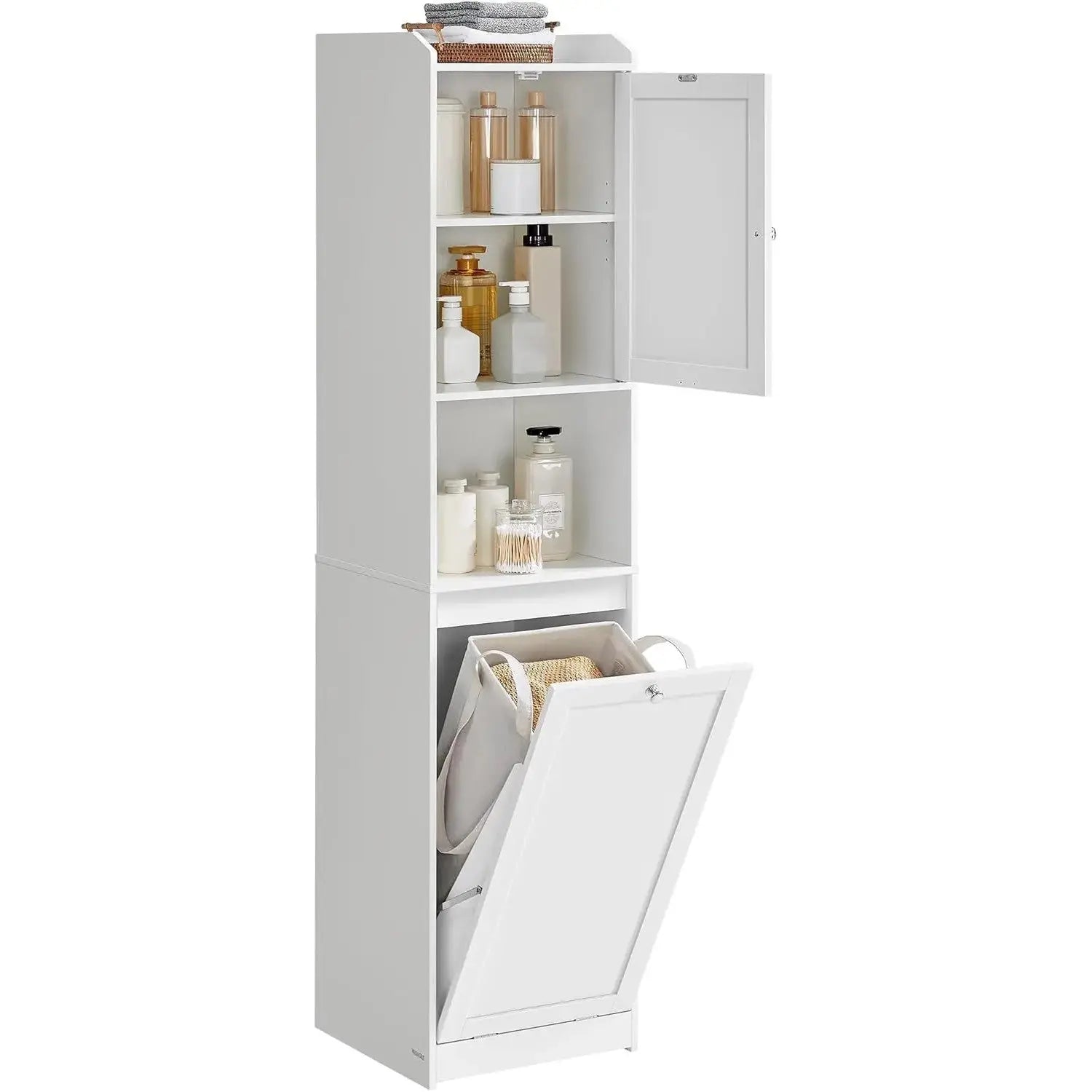 Badezimmerschrank Hoch Wäschekorb Tür Verstellbar Weiss von Songmics