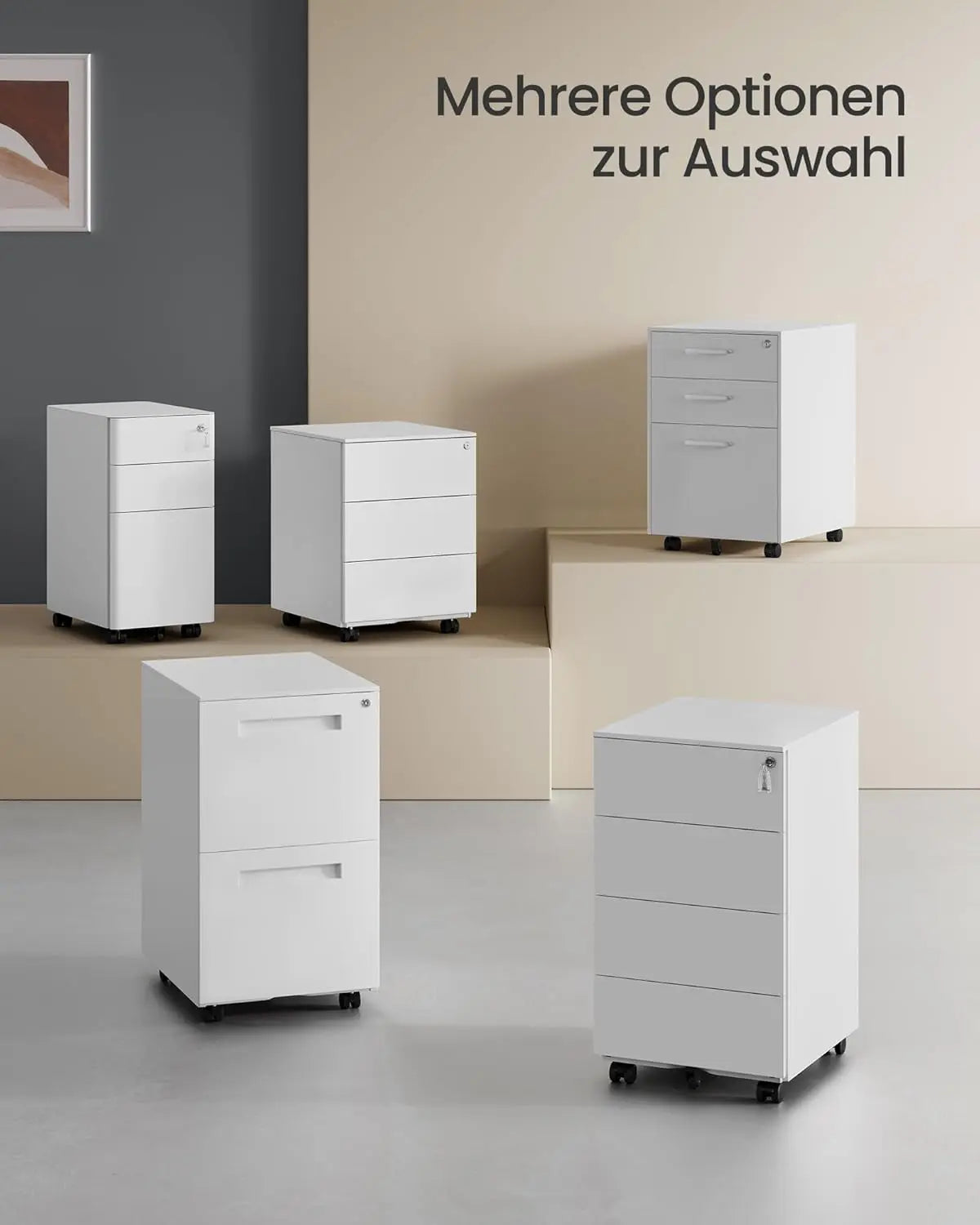 Rollcontainer Metall abschliessbar wolkenweiss 4 Schubladen von Songmics