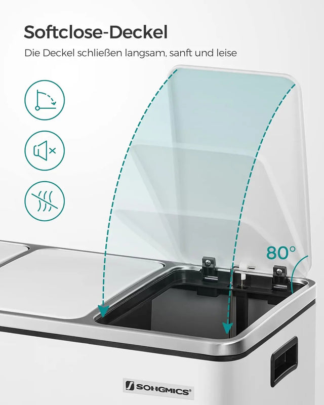 Mülleimer Küche Mülltrennsystem 3 Fächer Wolkenweiss von Songmics