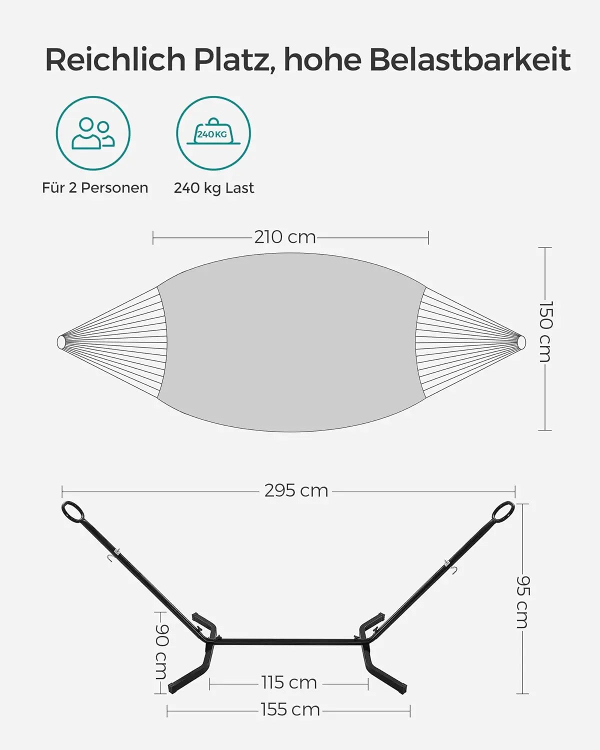 Hängematte höhenverstellbar 240kg grau Metall von Songmics