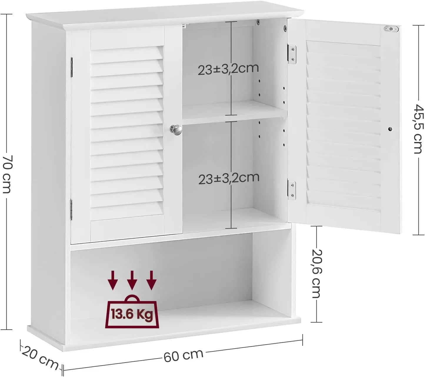 Badezimmerschrank mit Lamellentüren, weiss von Songmics