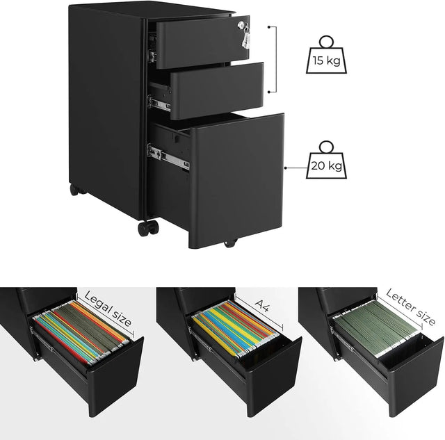 Rollcontainer Büroschrank abschliessbar Schubladen schwarz von Songmics