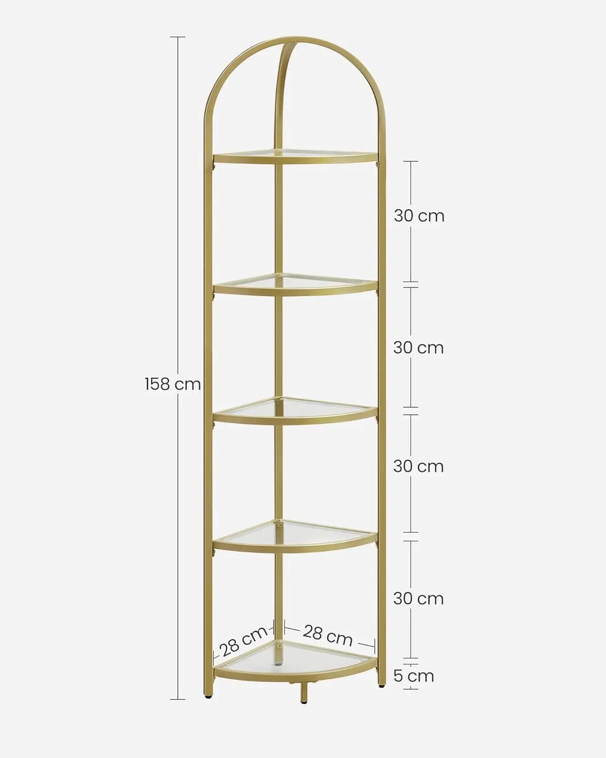 Eckregal 5 Ebenen Glasregal Gold von Songmics