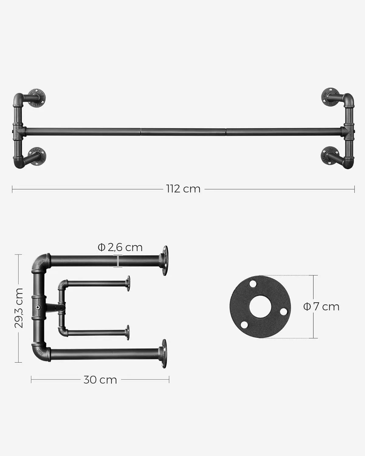 Kleiderständer Wandmontage Industrie-Design Set Schwarz von Songmics