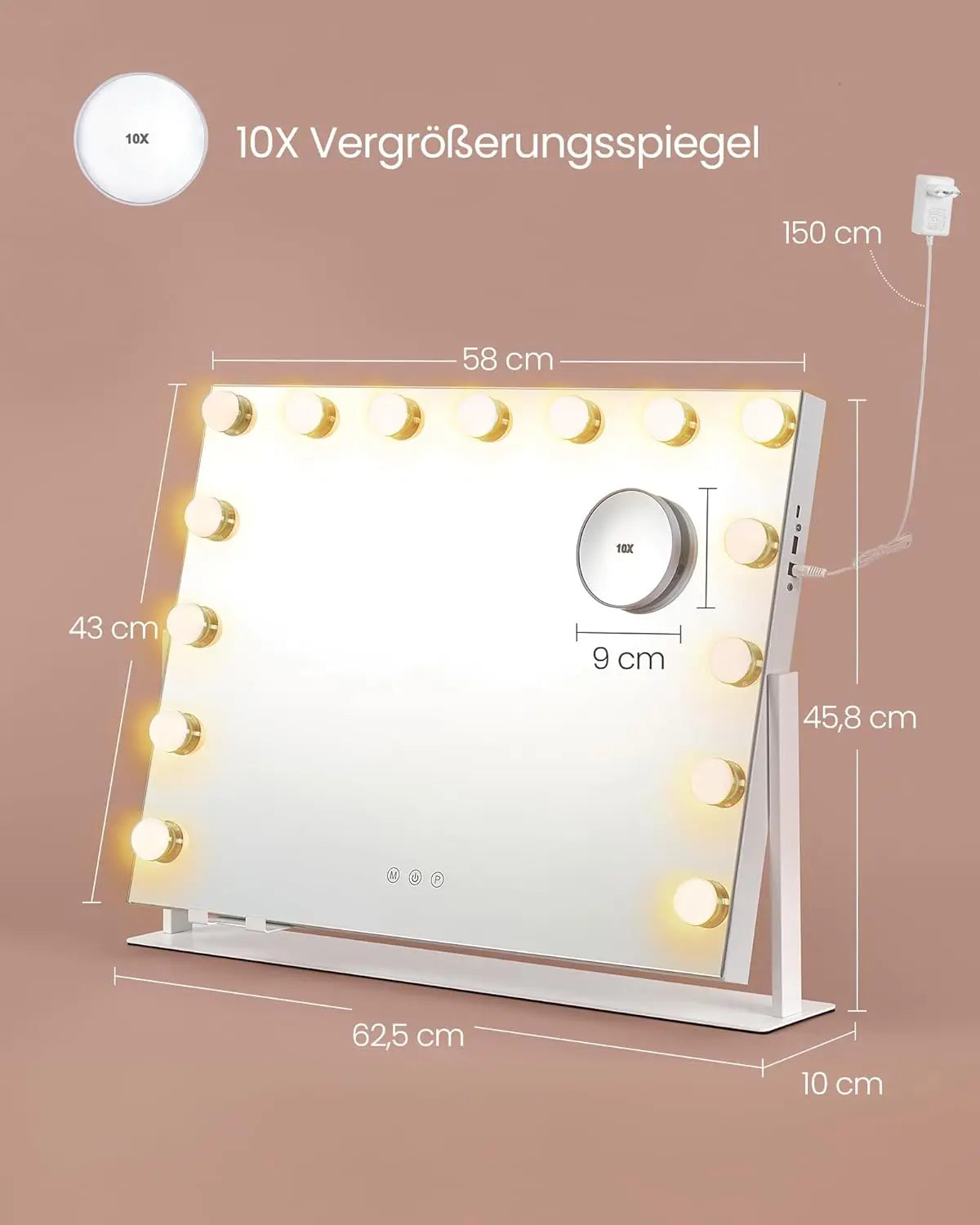 Schminkspiegel LED-Beleuchtung dimmbar weiss Metall von Songmics