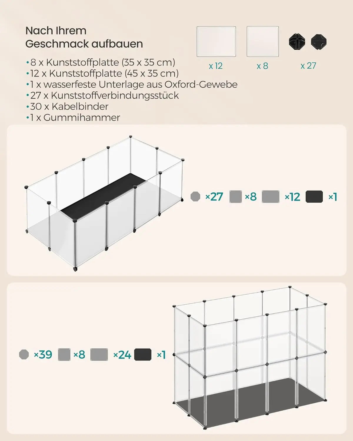 Kleintiergehege mit Bodenplatten weiss von Songmics