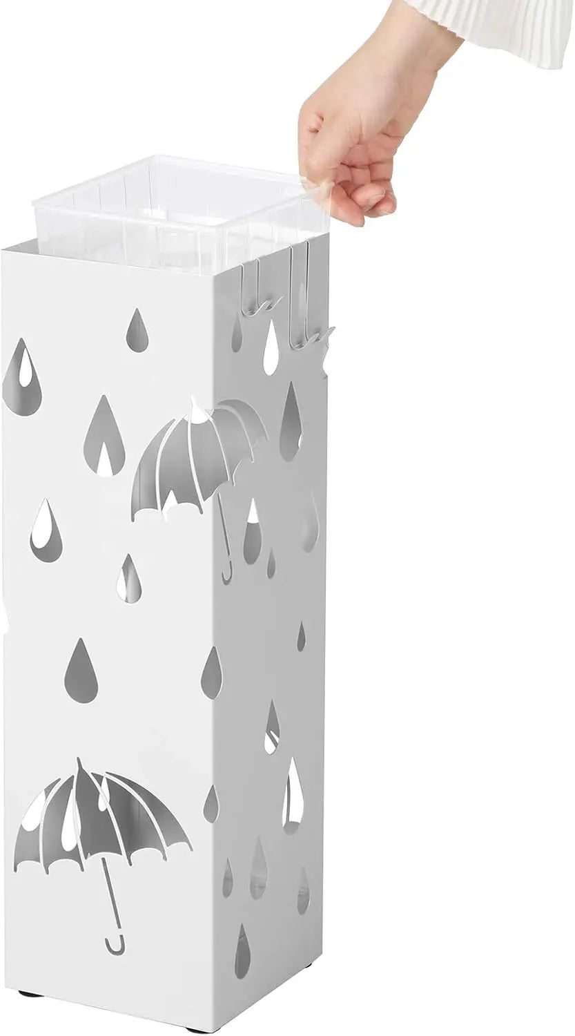 Regenschirmständer Metall quadratisch mit Haken Muster Regenschirme weiss von Songmics