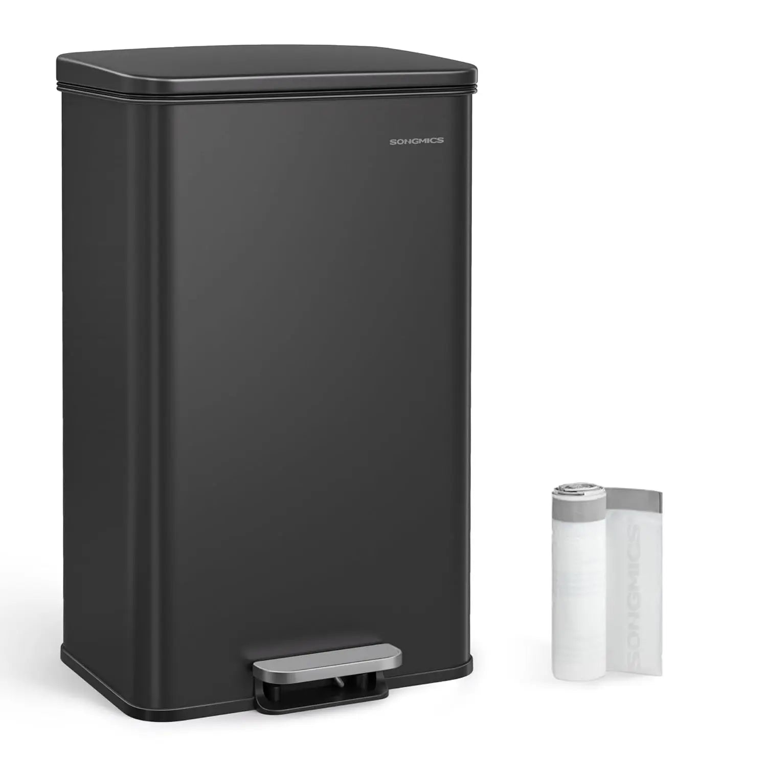Abfalleimer 40L Softclose Schwarz Stahl von Songmics