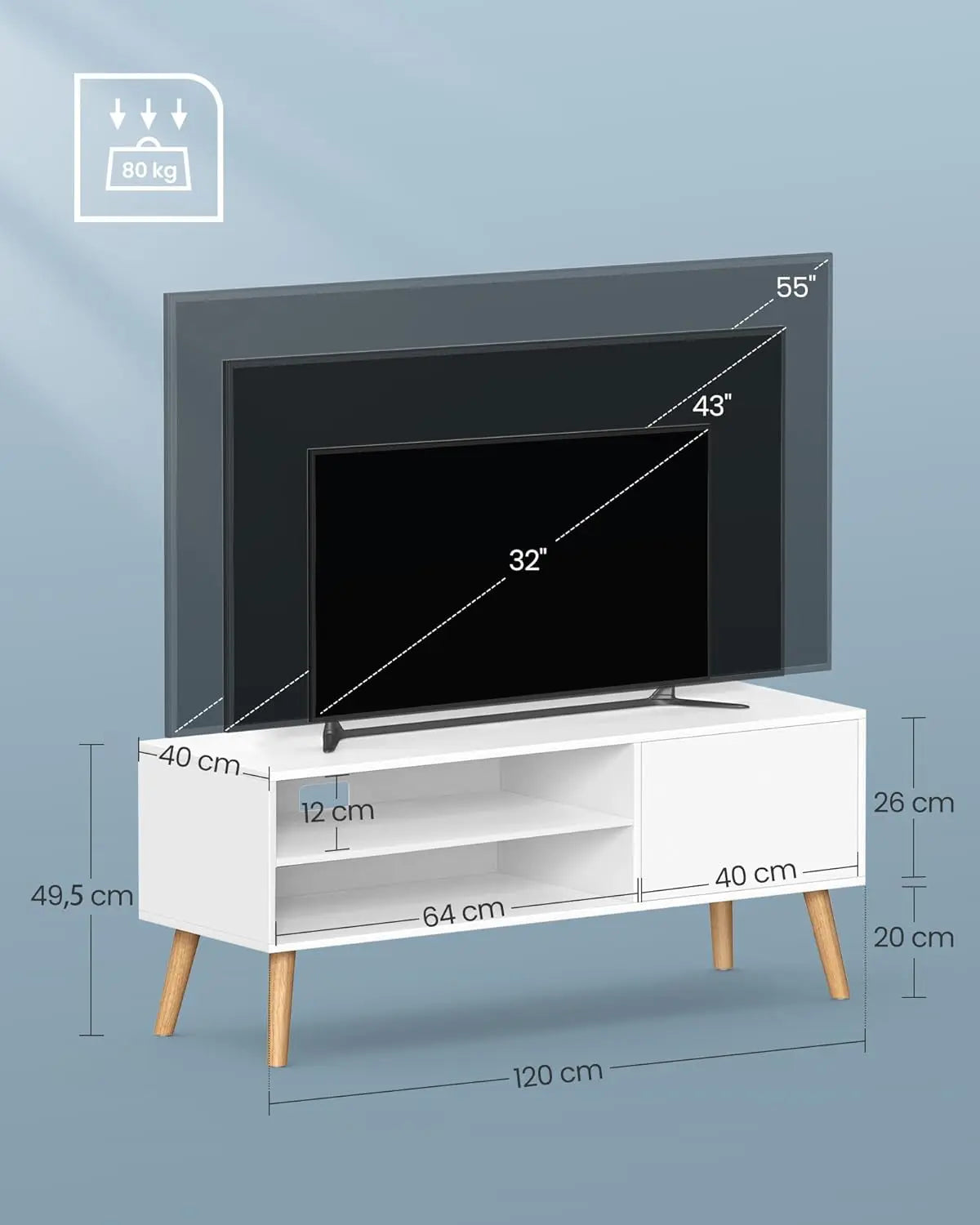 TV-Lowboard 120cm Mid-Century Weiss von Songmics