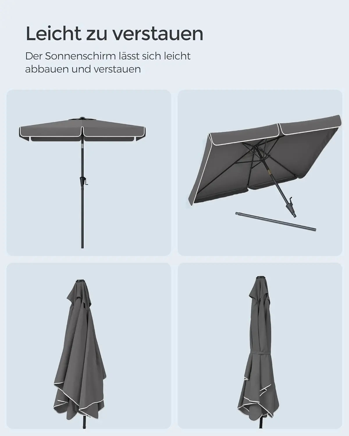 Balkonschirm rechteckig UPF50+ knickbar 200 x 150 cm grau von Songmics